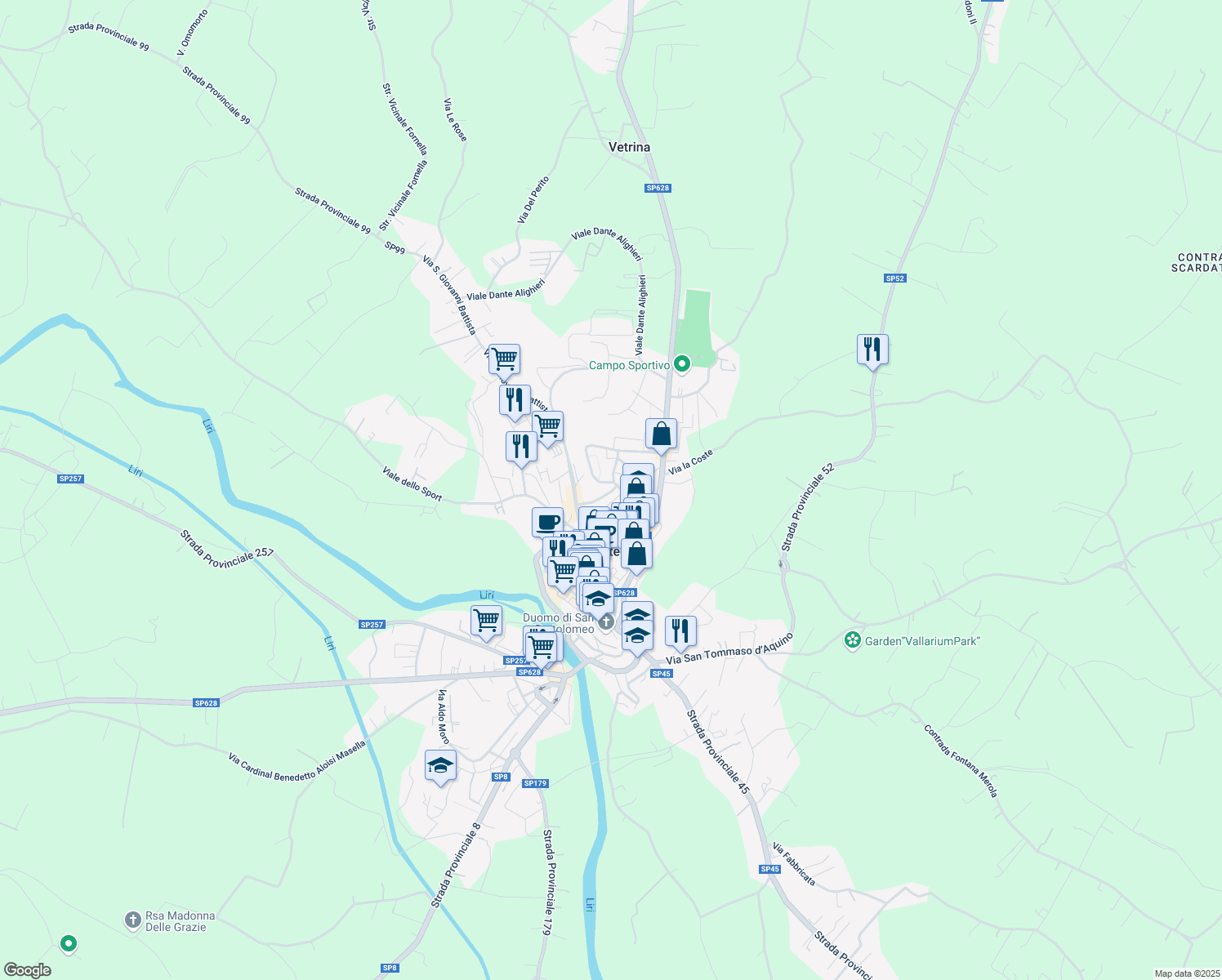 map of restaurants, bars, coffee shops, grocery stores, and more near 1 Via Salvo D'Acquisto in Pontecorvo