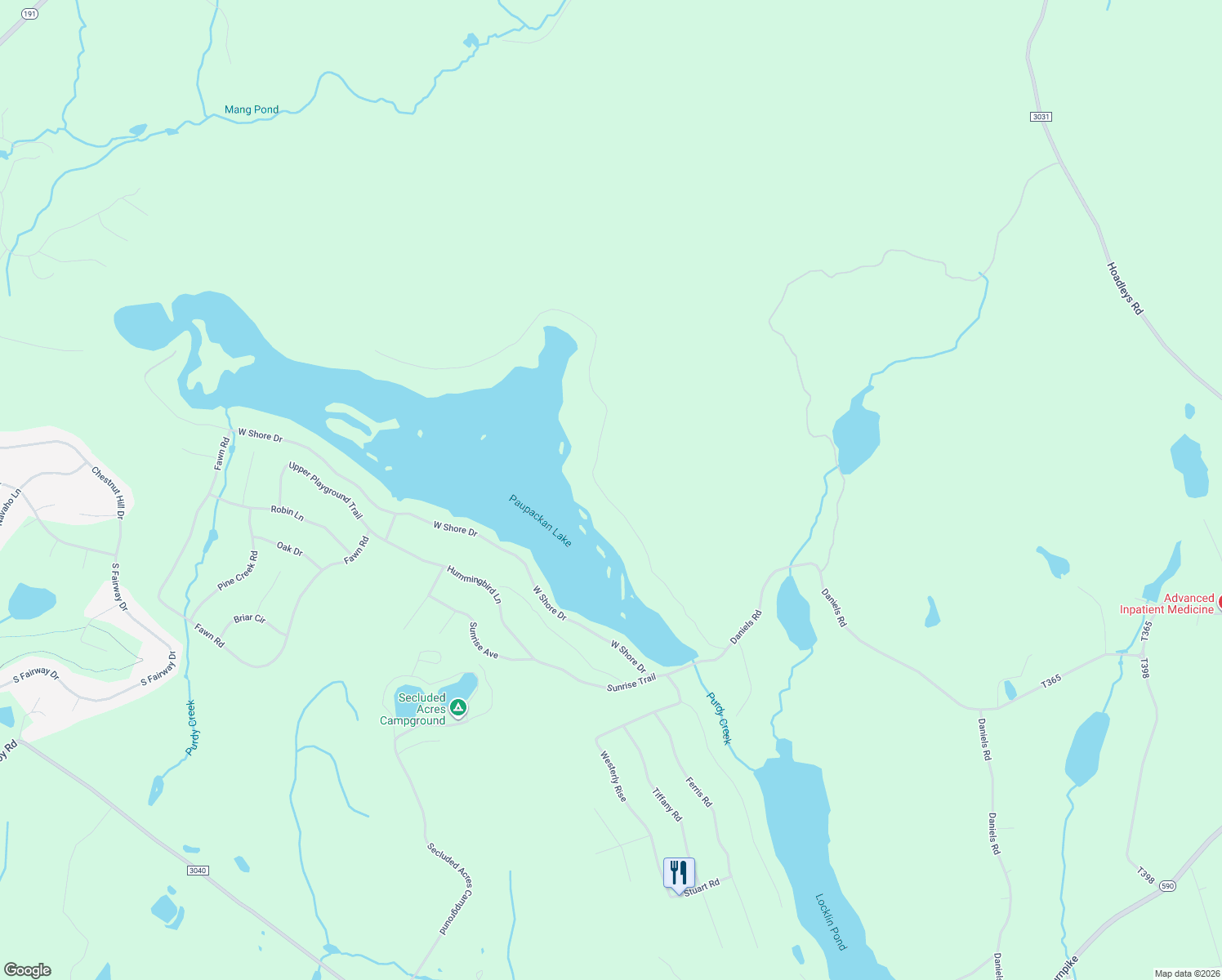 map of restaurants, bars, coffee shops, grocery stores, and more near 114 East Shore Drive in Hawley