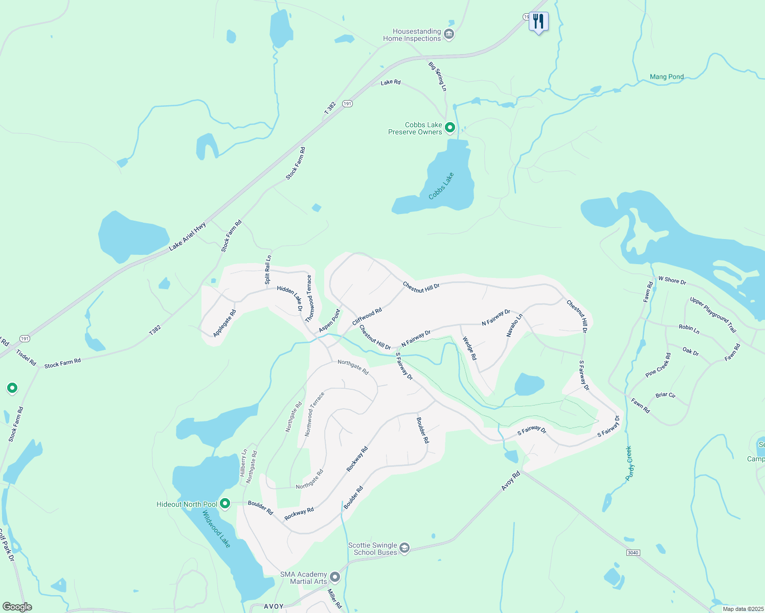 map of restaurants, bars, coffee shops, grocery stores, and more near 3492 Cliffwood Rd in Wayne