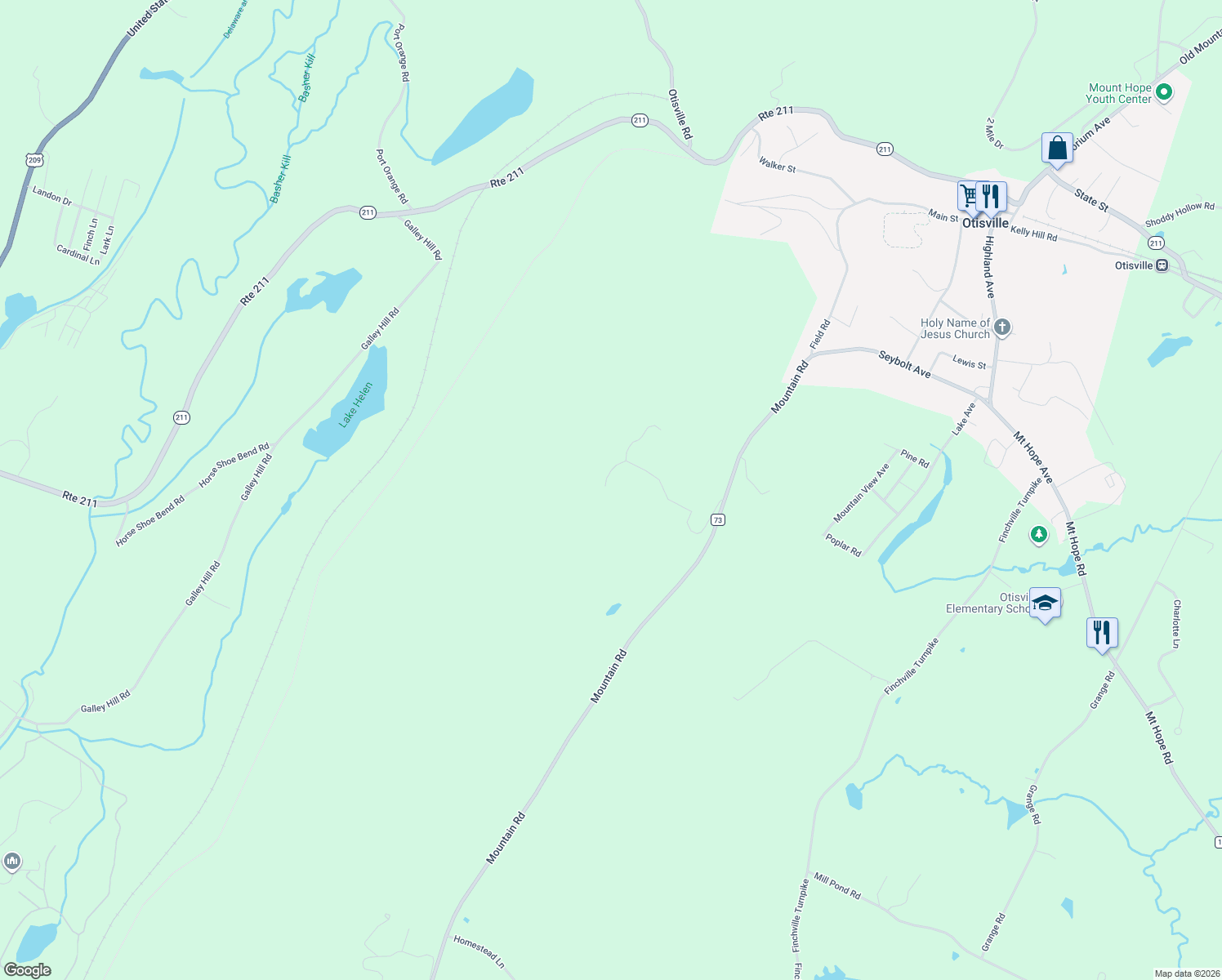 map of restaurants, bars, coffee shops, grocery stores, and more near 20 Winnetaska Road in Otisville