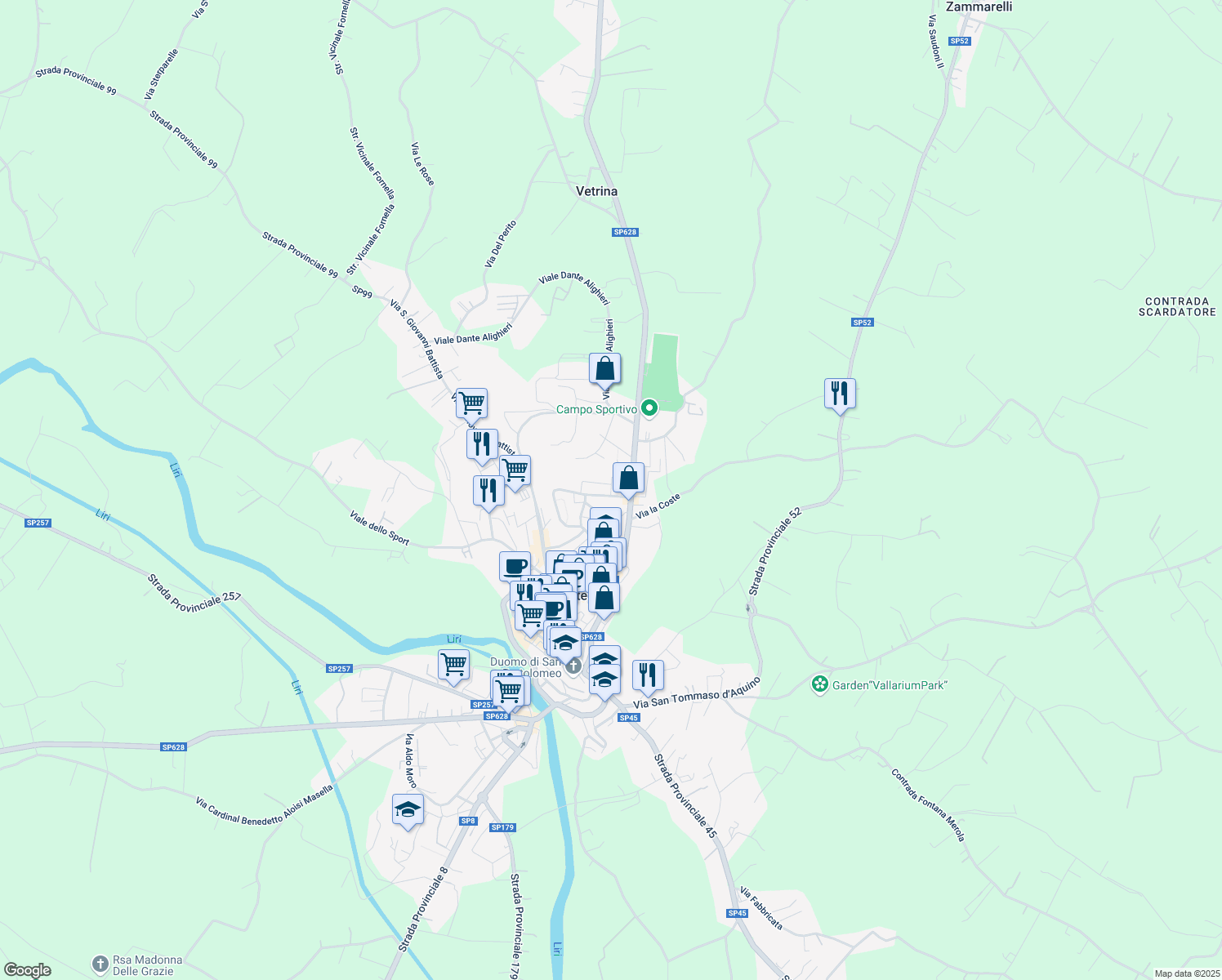 map of restaurants, bars, coffee shops, grocery stores, and more near 1 Via Saragat in Pontecorvo