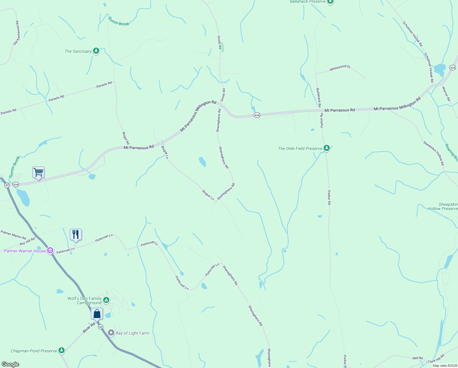 map of restaurants, bars, coffee shops, grocery stores, and more near 51 Shanaghans Road in East Haddam
