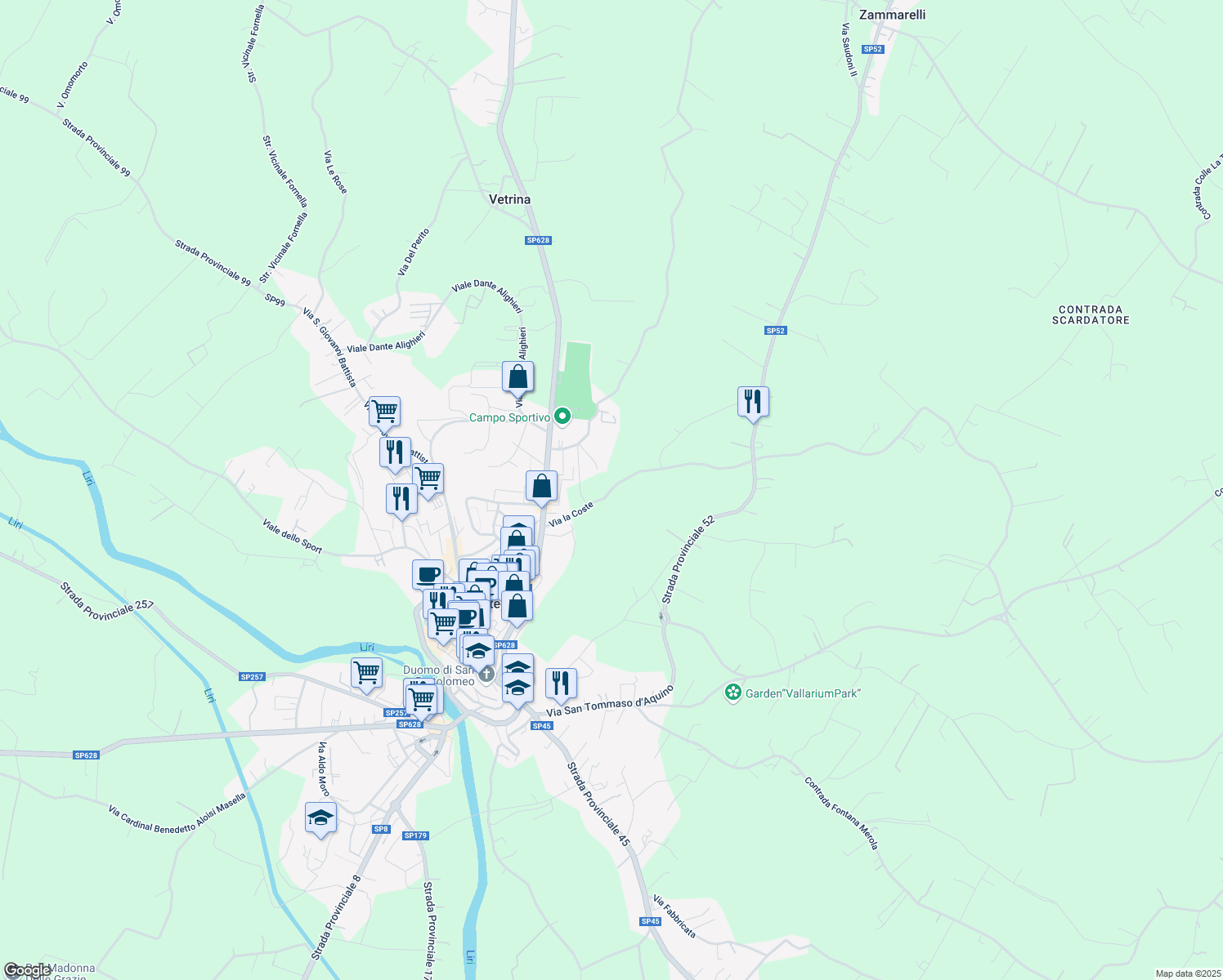 map of restaurants, bars, coffee shops, grocery stores, and more near in Province of Frosinone