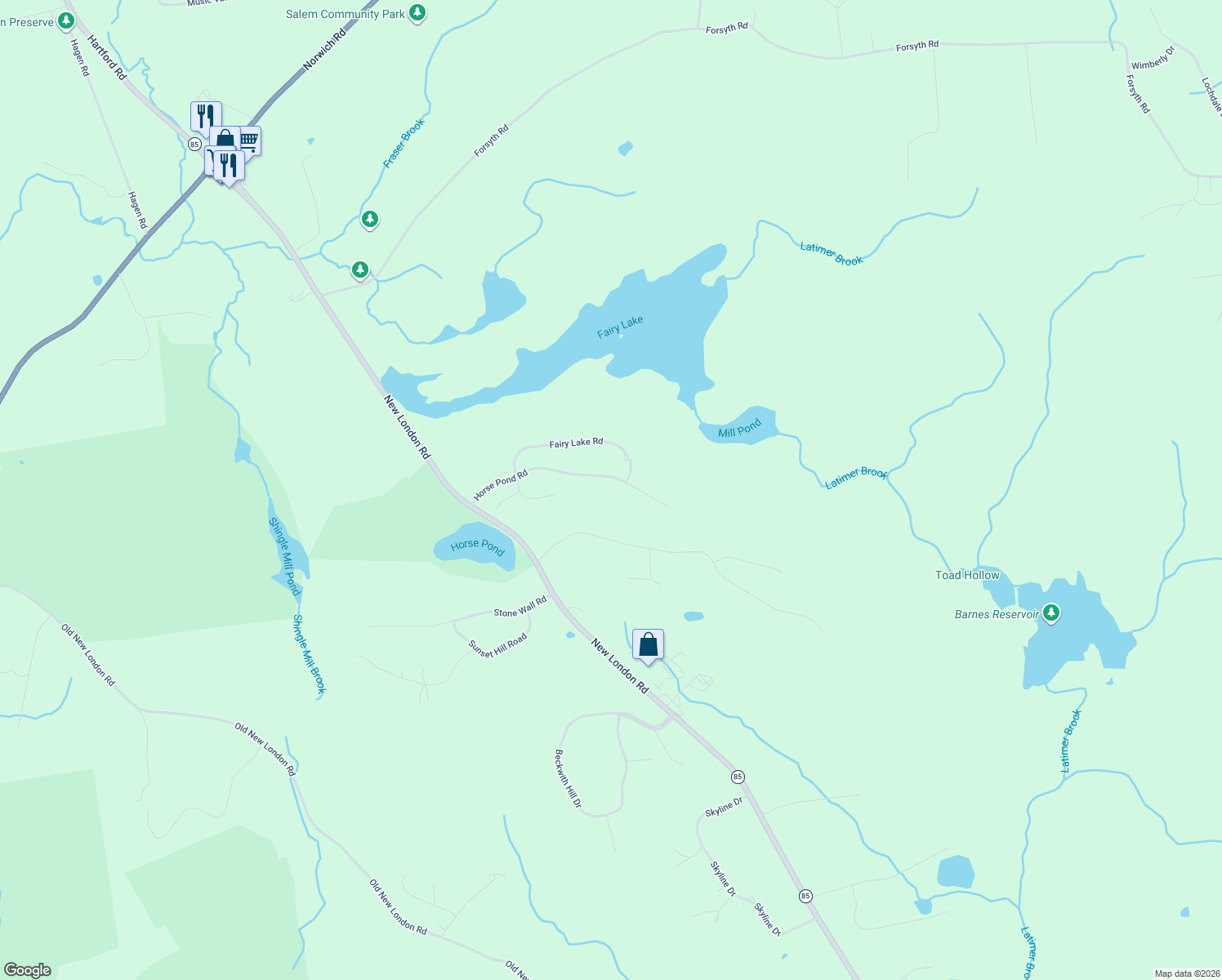 map of restaurants, bars, coffee shops, grocery stores, and more near 73 Horse Pond Road in Salem