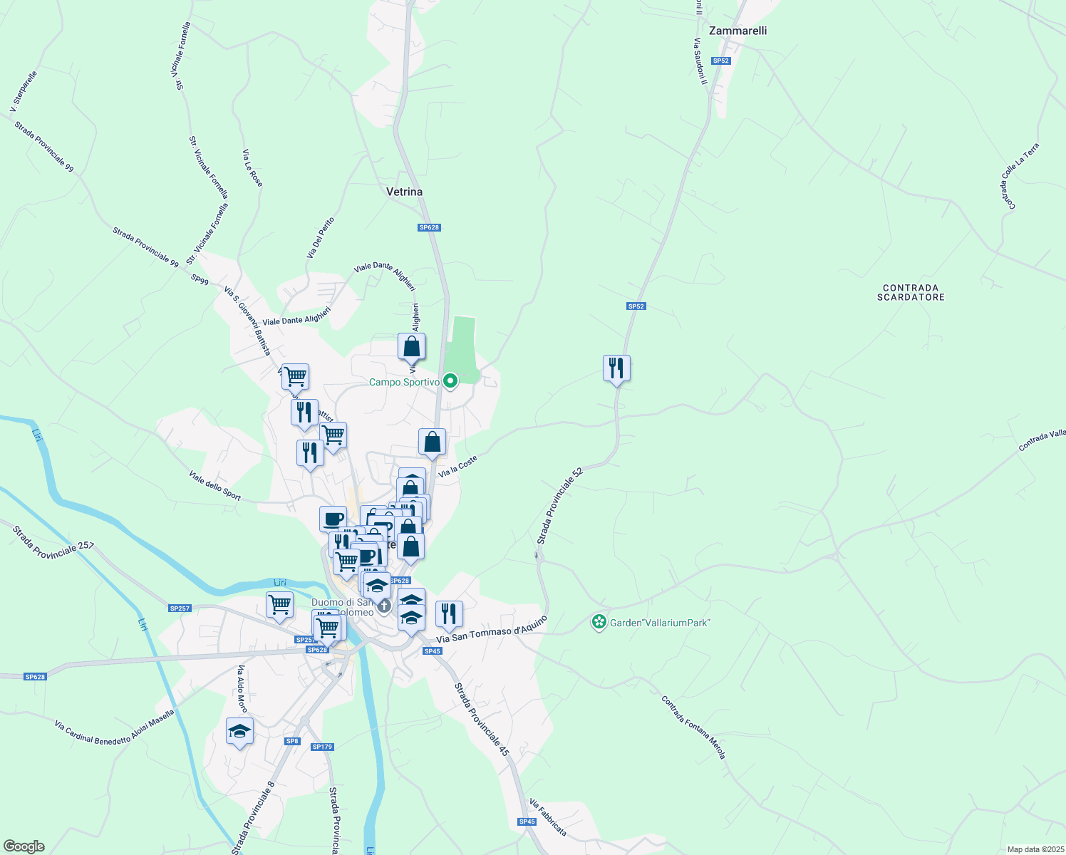 map of restaurants, bars, coffee shops, grocery stores, and more near in Province of Frosinone