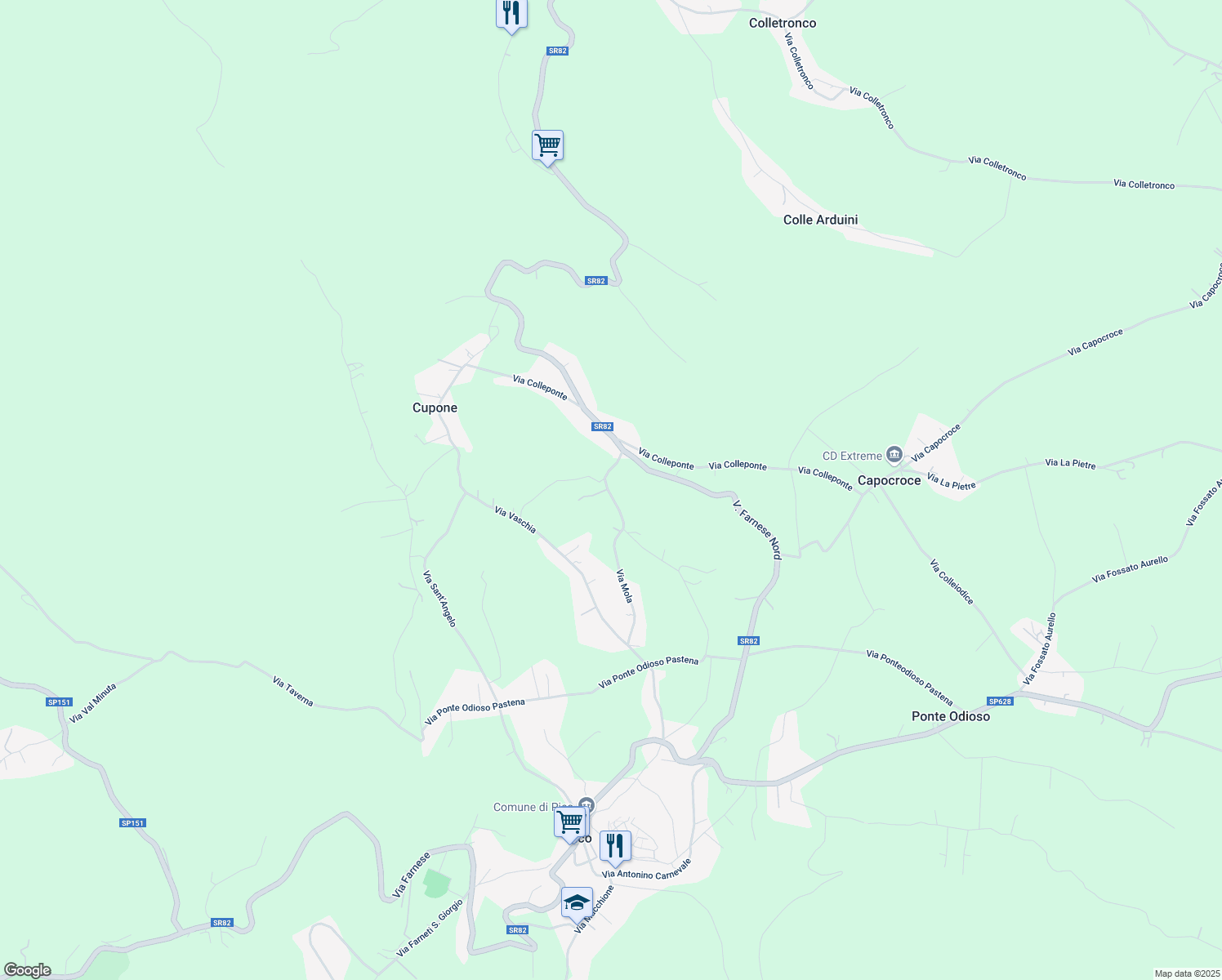 map of restaurants, bars, coffee shops, grocery stores, and more near 11 via collefontana in Provincia di Frosinone