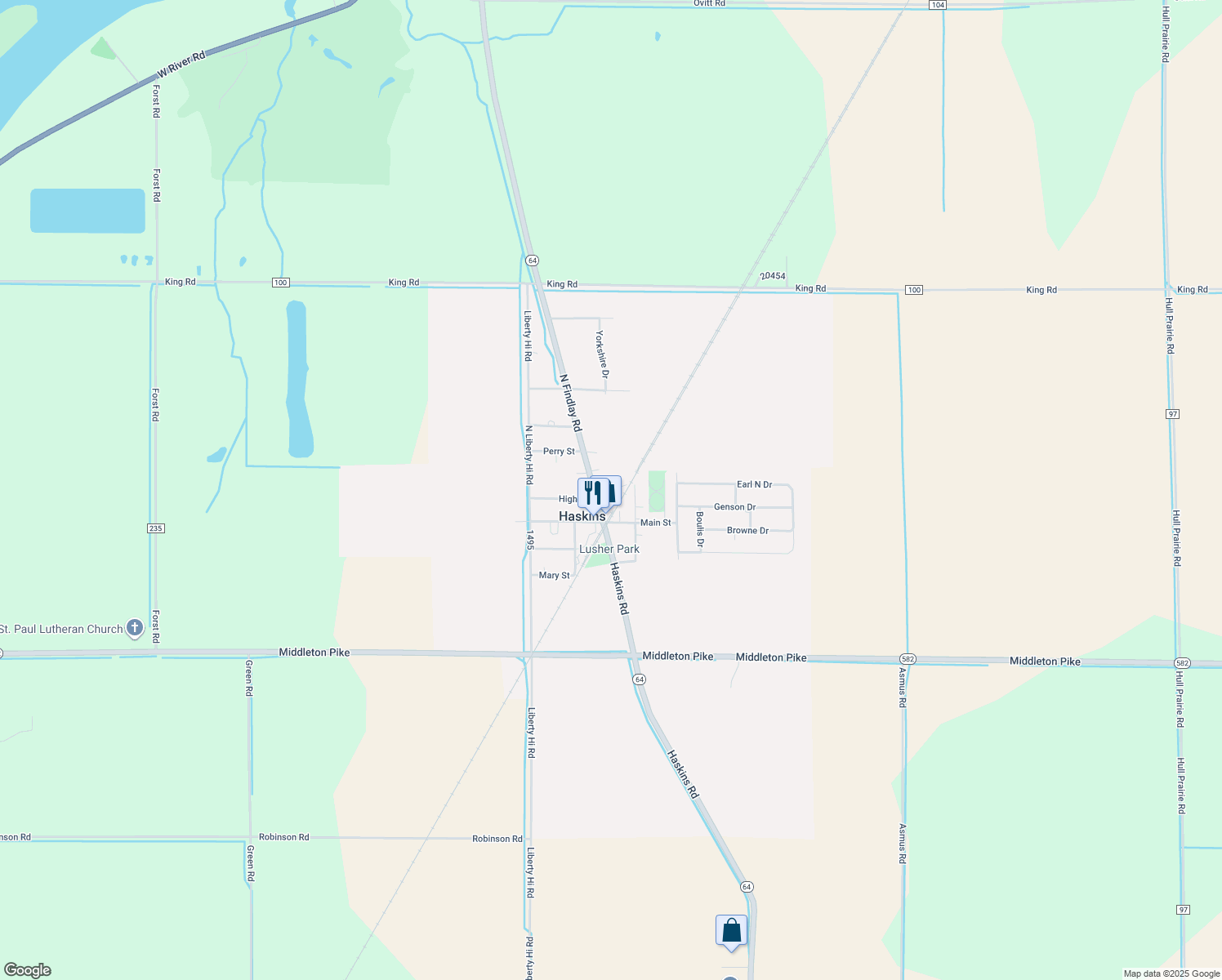 map of restaurants, bars, coffee shops, grocery stores, and more near 103 Roche De Beouf Street in Haskins