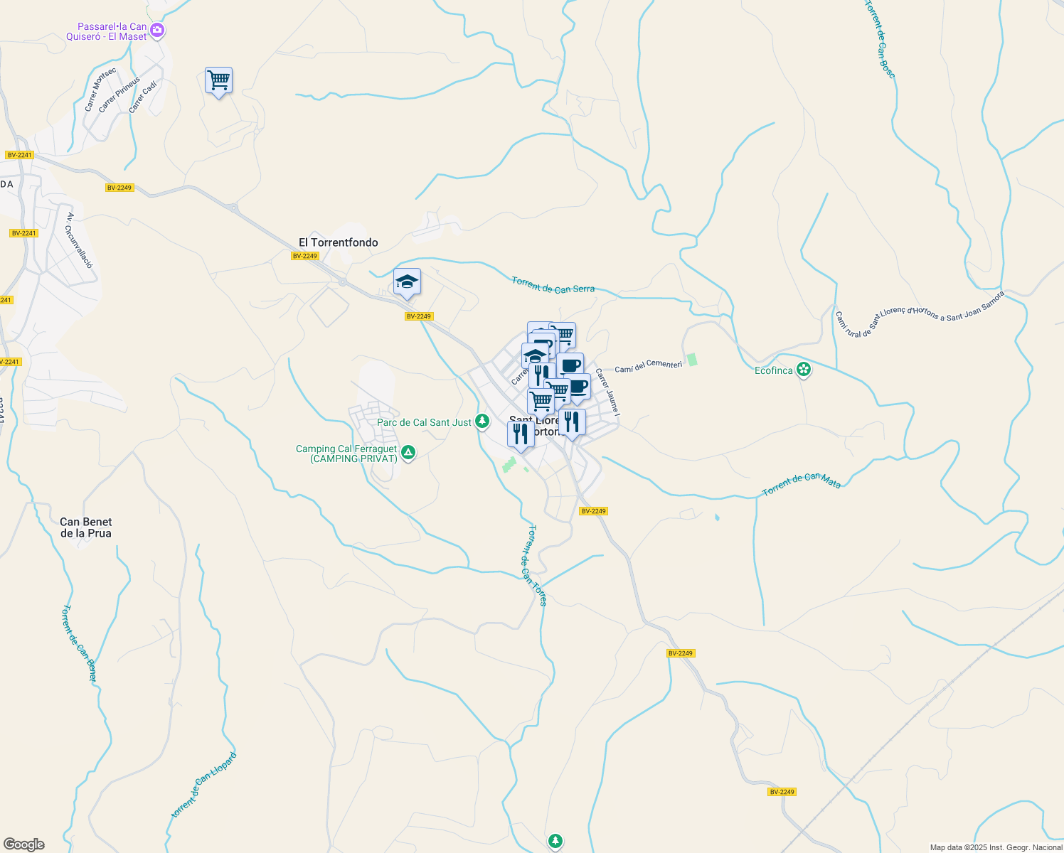 map of restaurants, bars, coffee shops, grocery stores, and more near 2 Carrer Penedès in Sant Llorenç d'Hortons