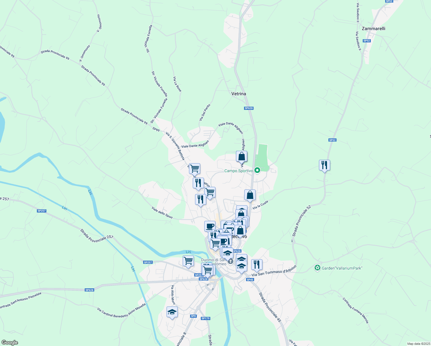 map of restaurants, bars, coffee shops, grocery stores, and more near 10 Via Antonio Gramsci in Pontecorvo