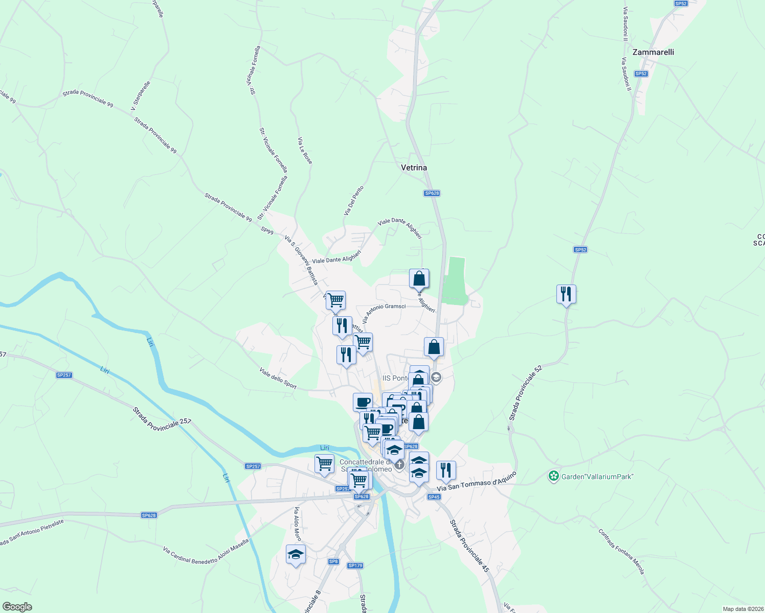 map of restaurants, bars, coffee shops, grocery stores, and more near 10 Via Antonio Gramsci in Pontecorvo