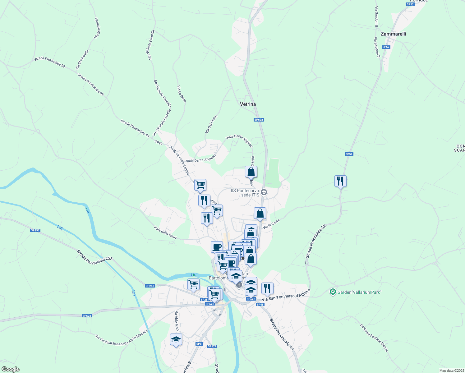 map of restaurants, bars, coffee shops, grocery stores, and more near 10 Via Antonio Gramsci in Pontecorvo