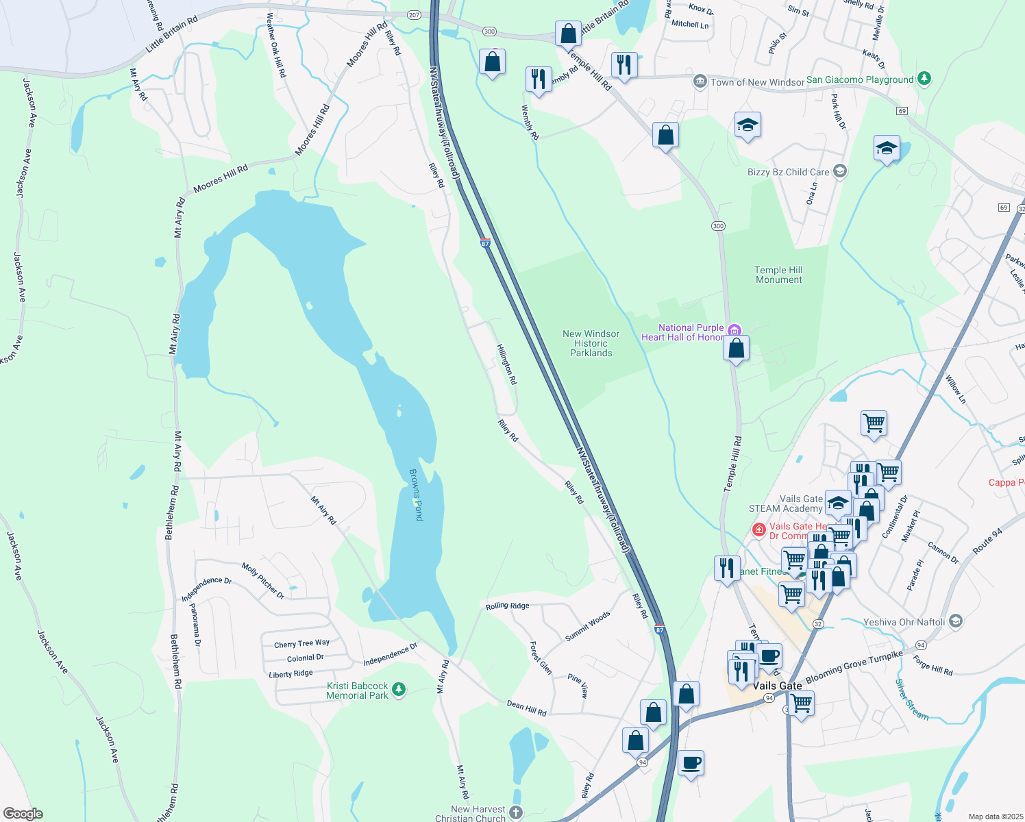 map of restaurants, bars, coffee shops, grocery stores, and more near 70 Hillington Road in New Windsor
