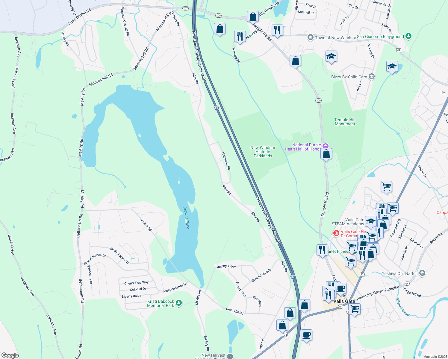 map of restaurants, bars, coffee shops, grocery stores, and more near 70 Hillington Road in New Windsor