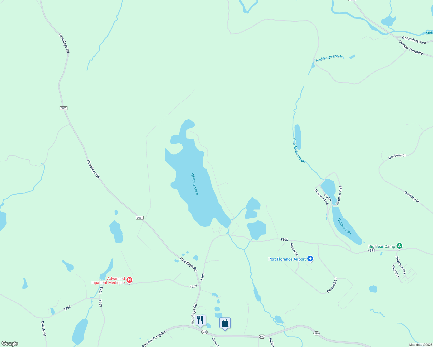 map of restaurants, bars, coffee shops, grocery stores, and more near 102 Whitney Lake Road in Hawley