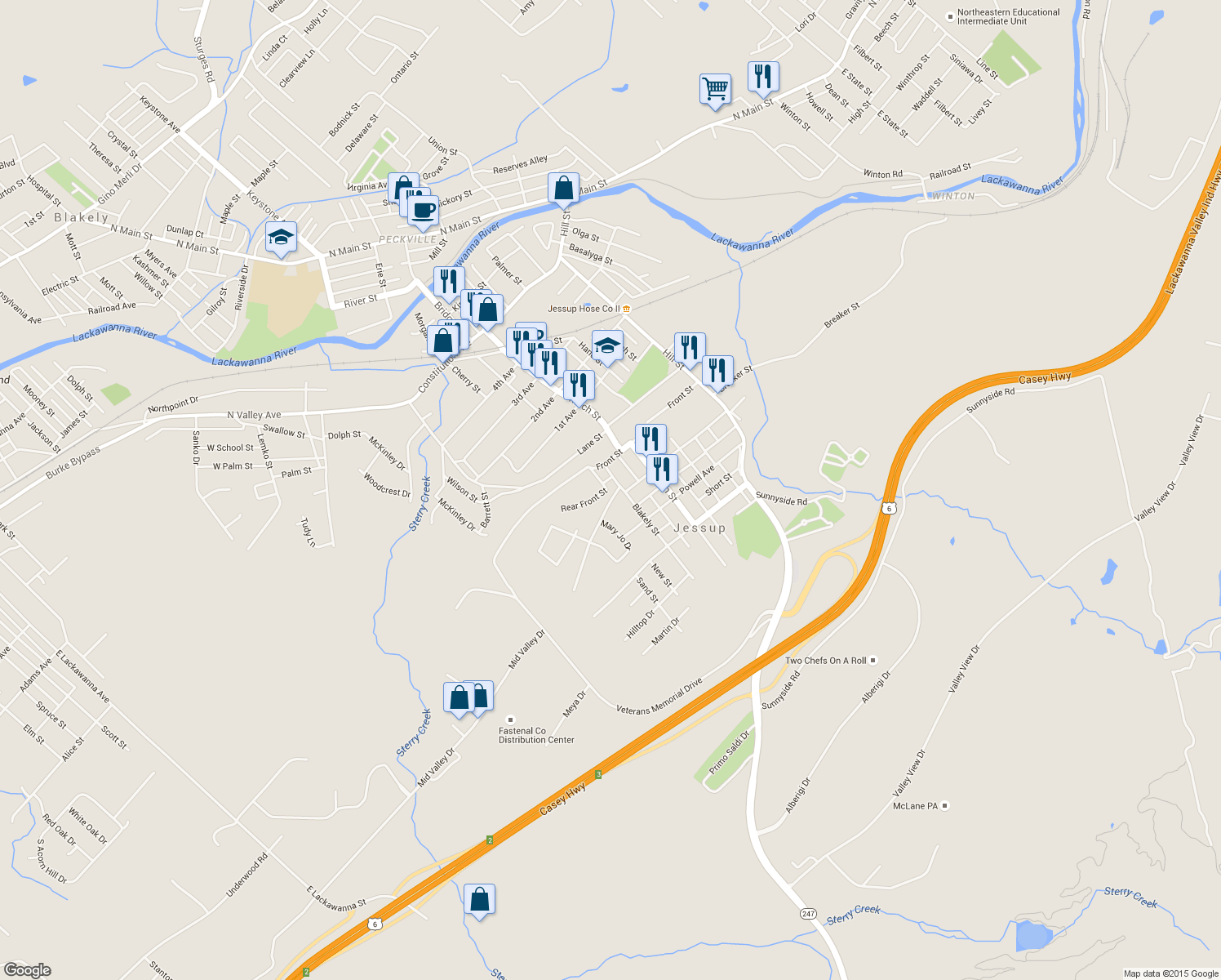 map of restaurants, bars, coffee shops, grocery stores, and more near 800 Lawler Dr in Jessup
