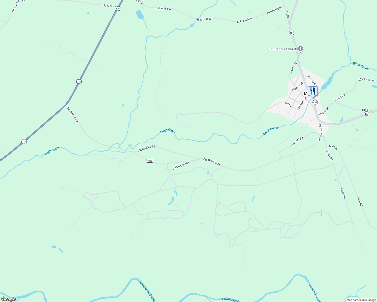 map of restaurants, bars, coffee shops, grocery stores, and more near 595 Old Bernice Road in Mildred