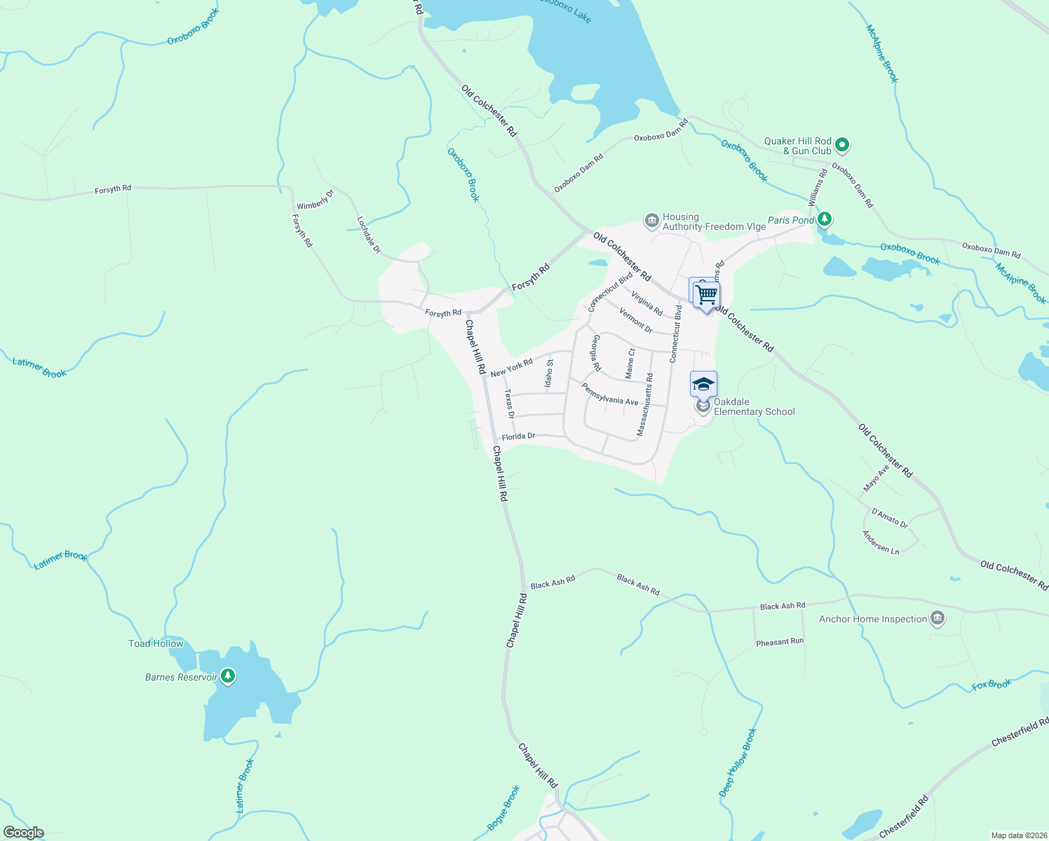 map of restaurants, bars, coffee shops, grocery stores, and more near 24 Rhode Island Drive in Montville