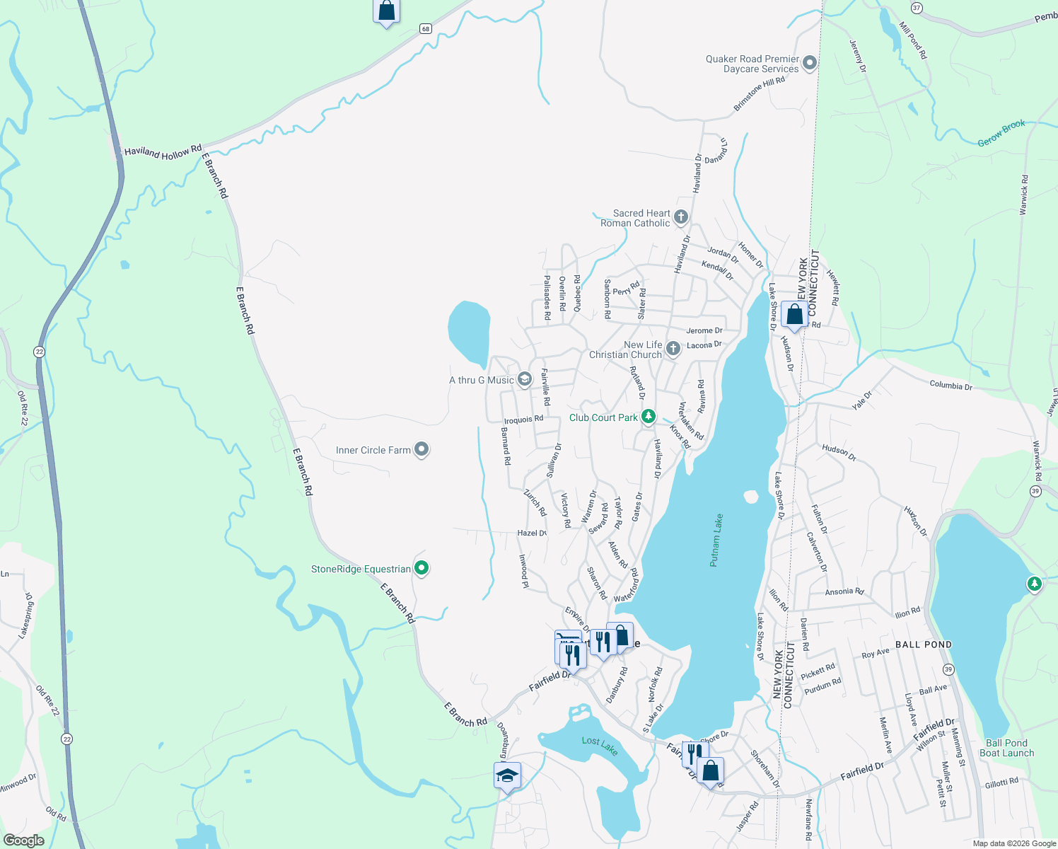 map of restaurants, bars, coffee shops, grocery stores, and more near 14 Newburgh Rd in Patterson