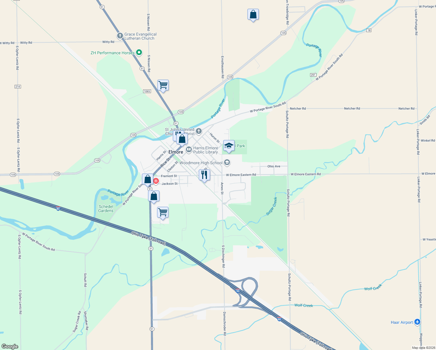 map of restaurants, bars, coffee shops, grocery stores, and more near 633 Fremont Street in Elmore