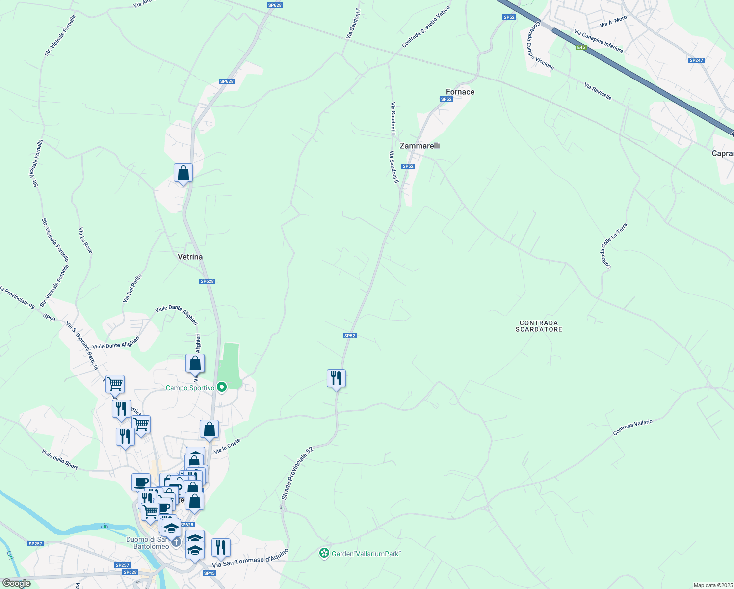 map of restaurants, bars, coffee shops, grocery stores, and more near 22 Contrada Querce Santa Maria in Provincia di Frosinone