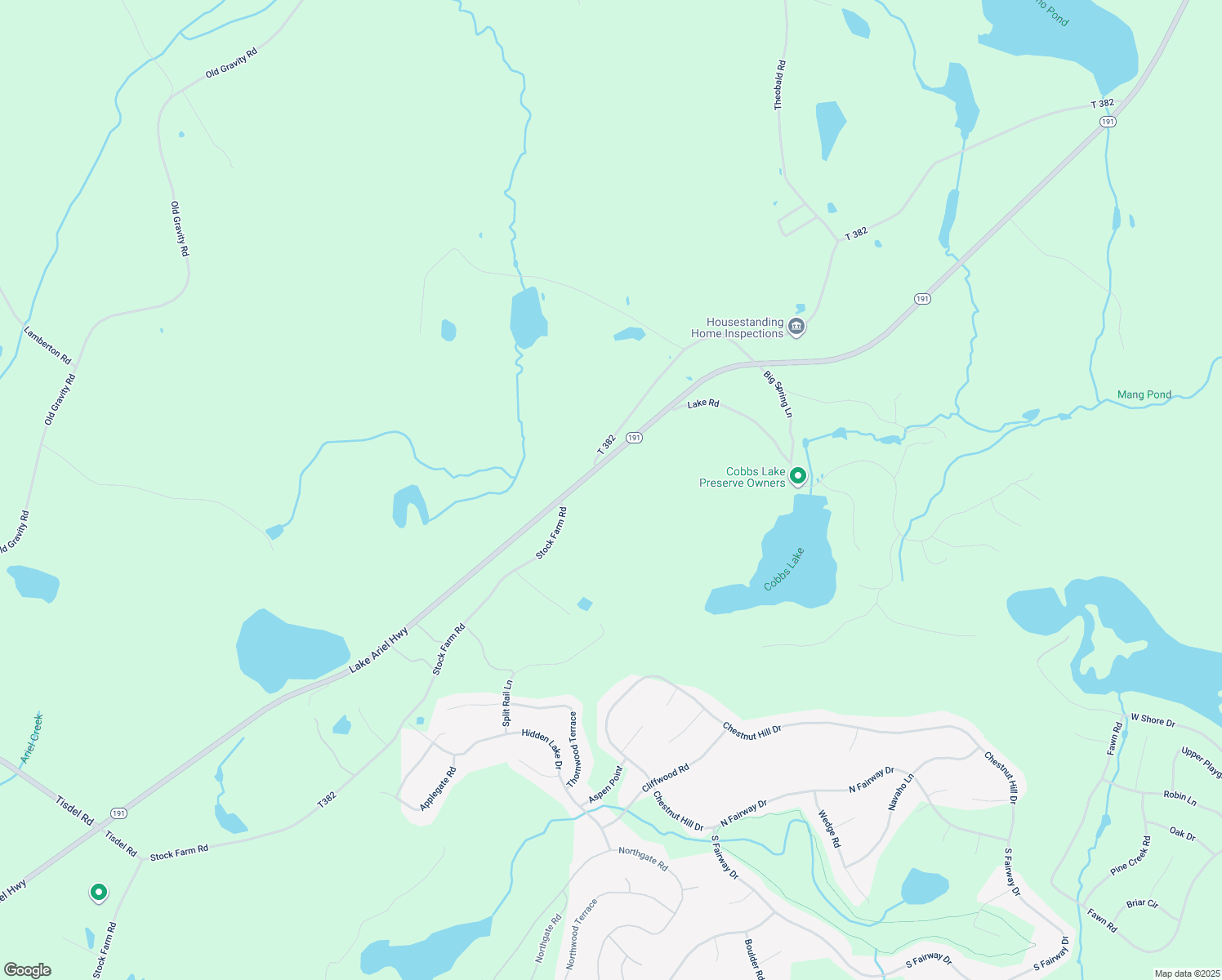 map of restaurants, bars, coffee shops, grocery stores, and more near 1930 Lake Ariel Highway in Lake Ariel