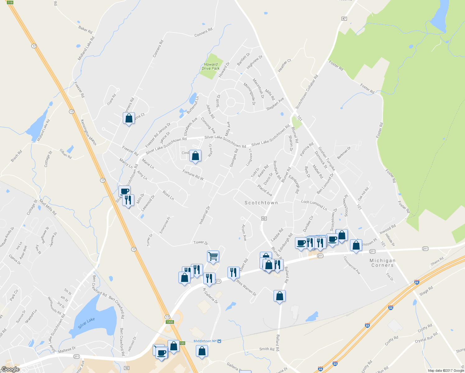 map of restaurants, bars, coffee shops, grocery stores, and more near 34 Fortune Road East in Middletown
