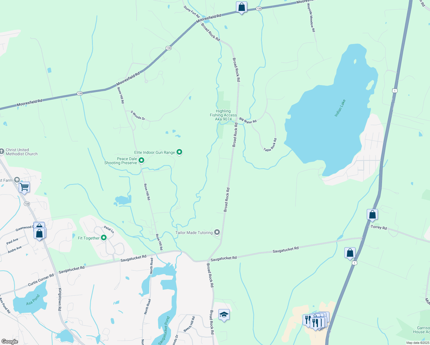map of restaurants, bars, coffee shops, grocery stores, and more near 10 Erin Drive in South Kingstown