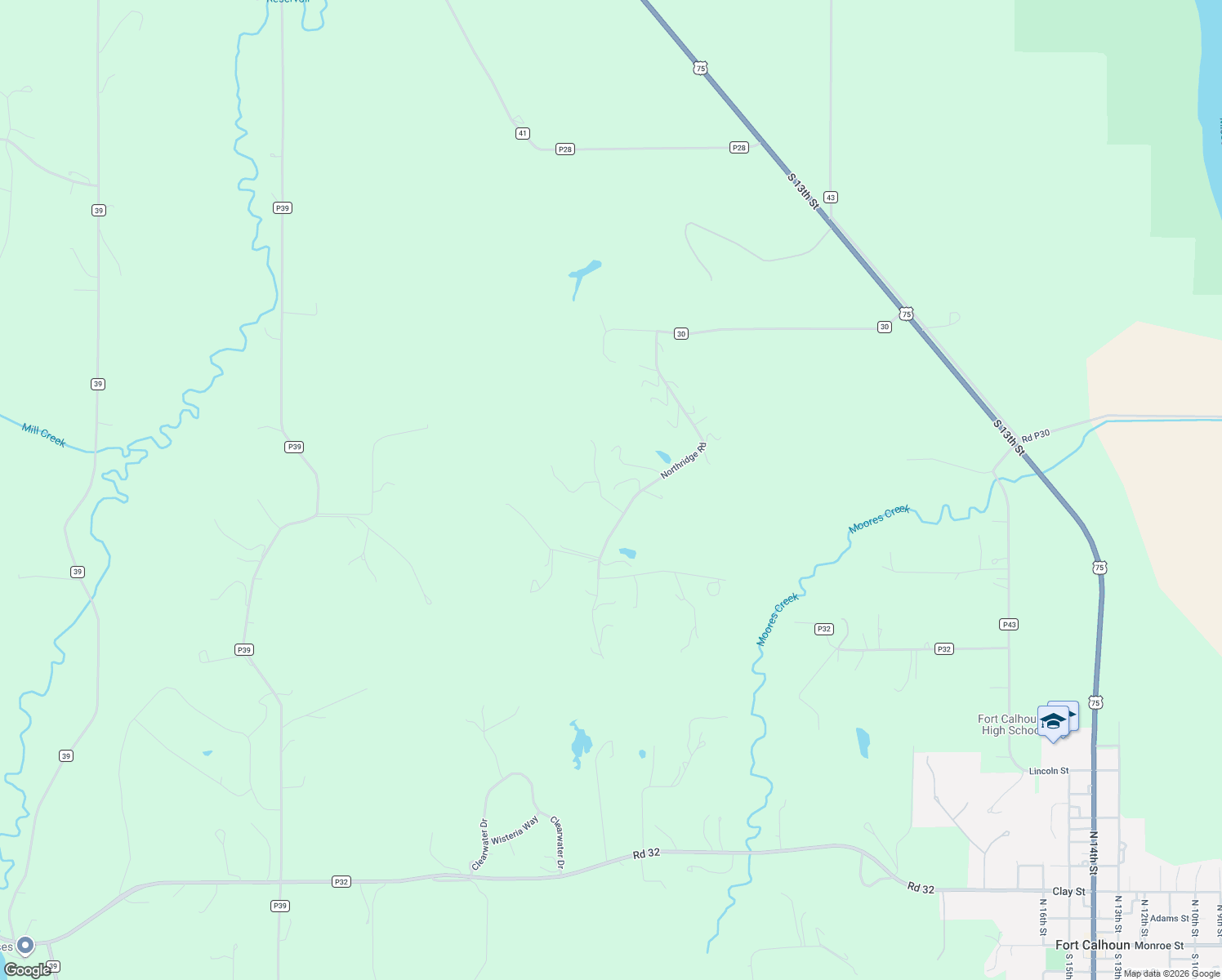 map of restaurants, bars, coffee shops, grocery stores, and more near 6575 Northridge Road in Fort Calhoun