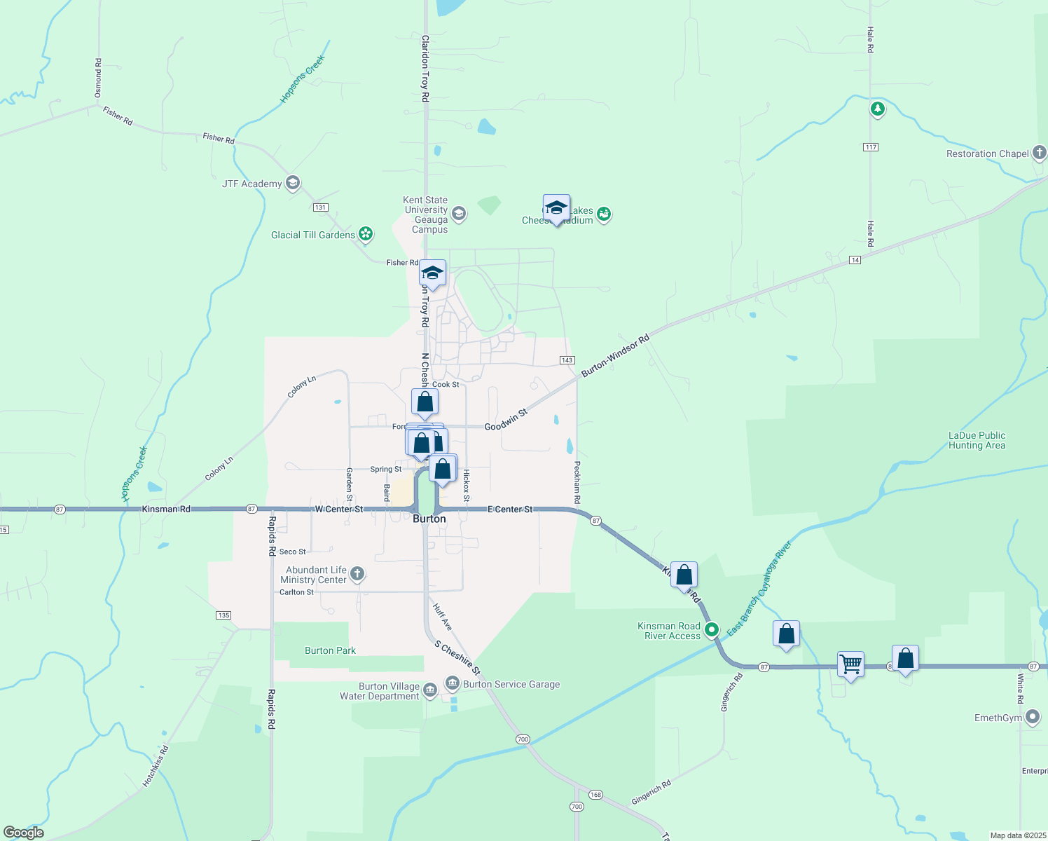map of restaurants, bars, coffee shops, grocery stores, and more near 14043 Goodwin St in Burton