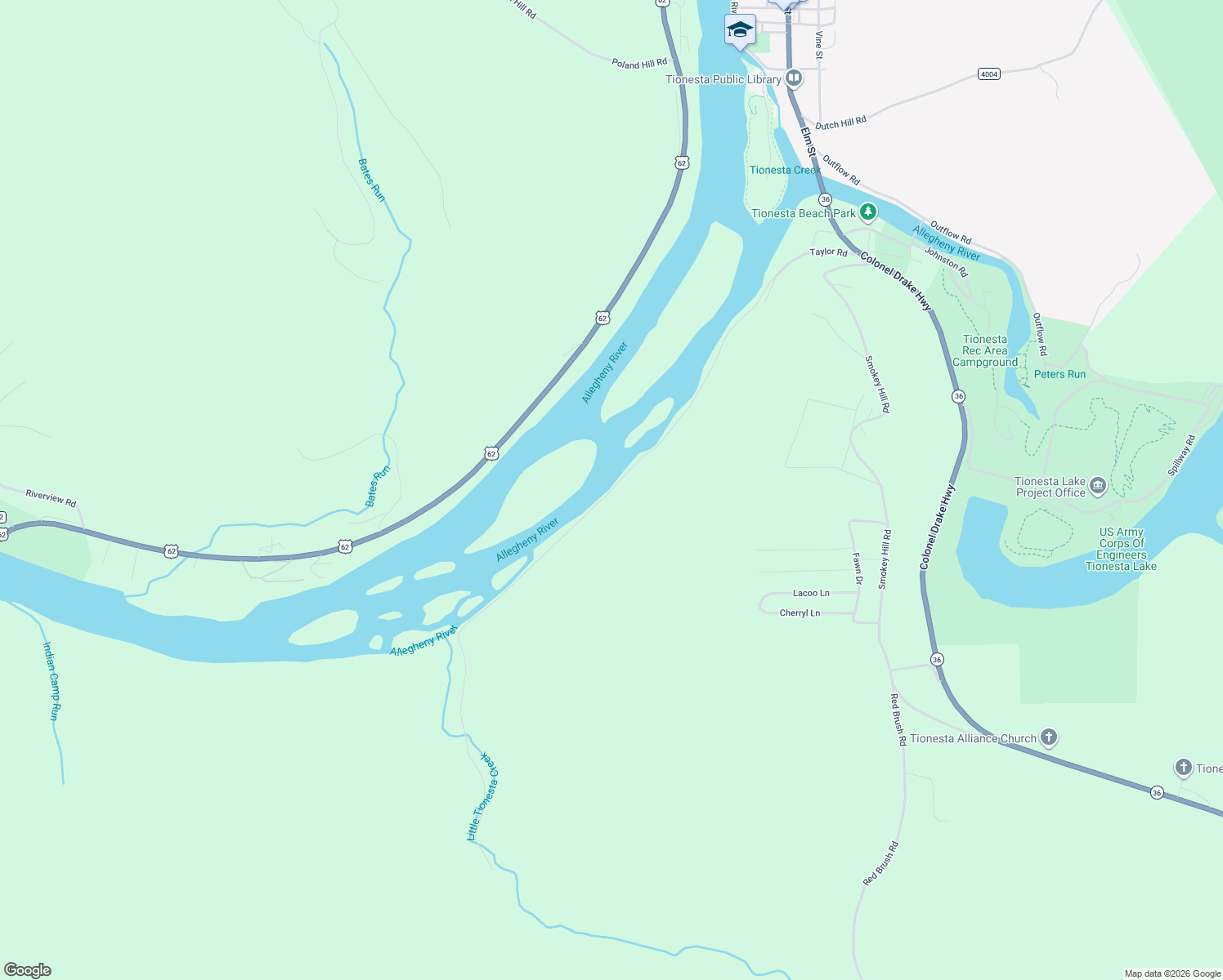 map of restaurants, bars, coffee shops, grocery stores, and more near Taylor Road in Tionesta