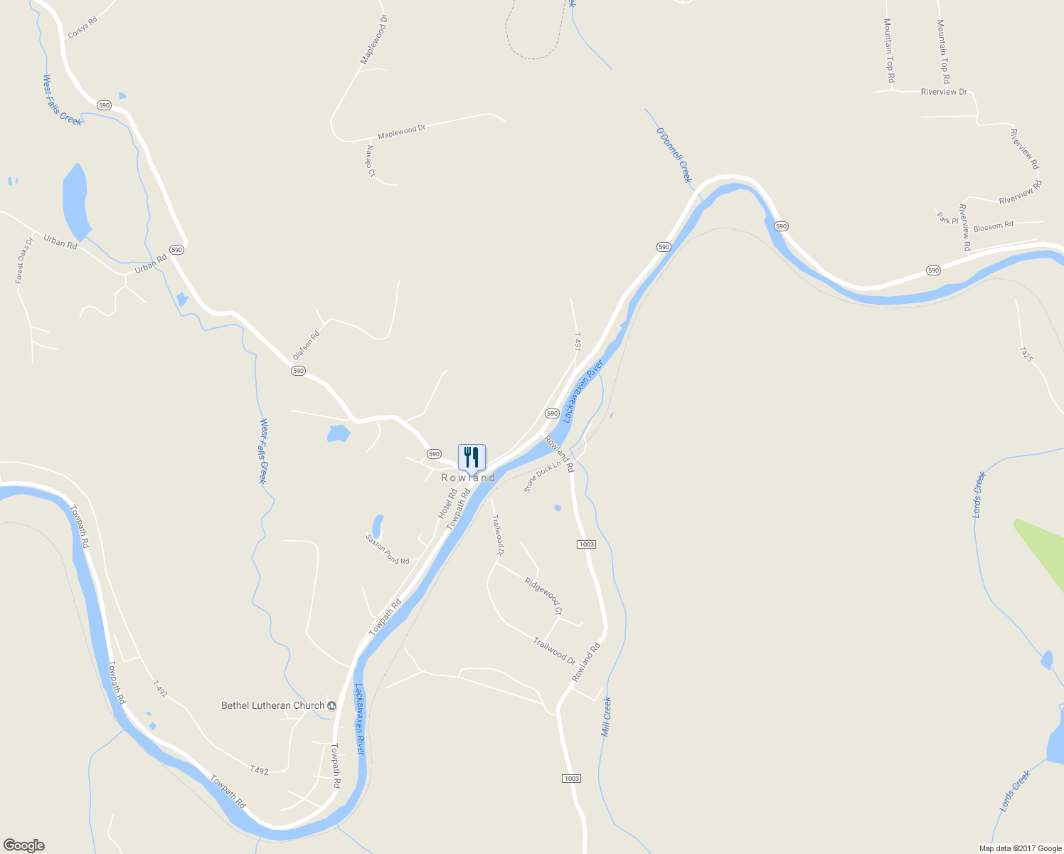 map of restaurants, bars, coffee shops, grocery stores, and more near Solverson Road in Lackawaxen