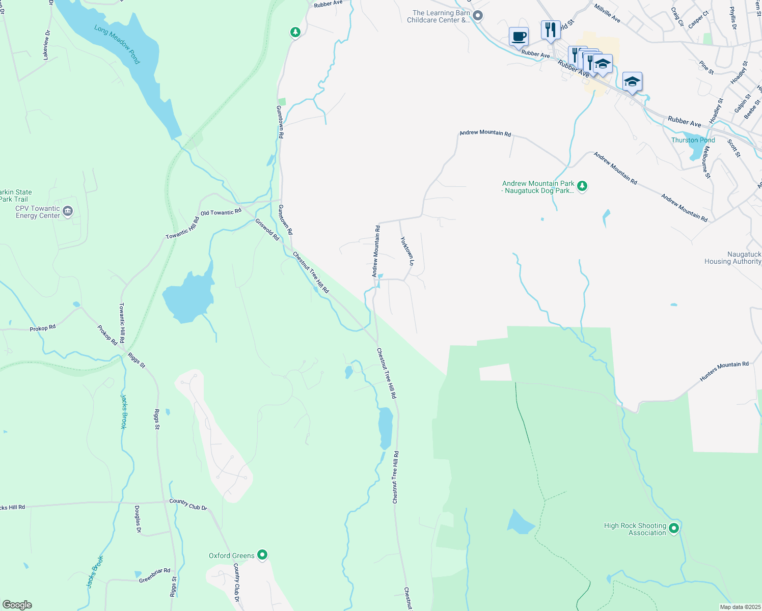 map of restaurants, bars, coffee shops, grocery stores, and more near 1167 Andrew Mountain Road in Naugatuck