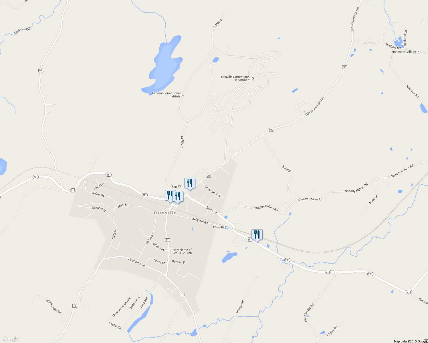 map of restaurants, bars, coffee shops, grocery stores, and more near 42 Sanitorium Avenue in Otisville