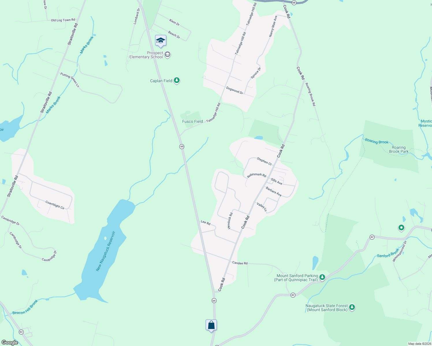 map of restaurants, bars, coffee shops, grocery stores, and more near 40 Woodcrest Drive in Prospect