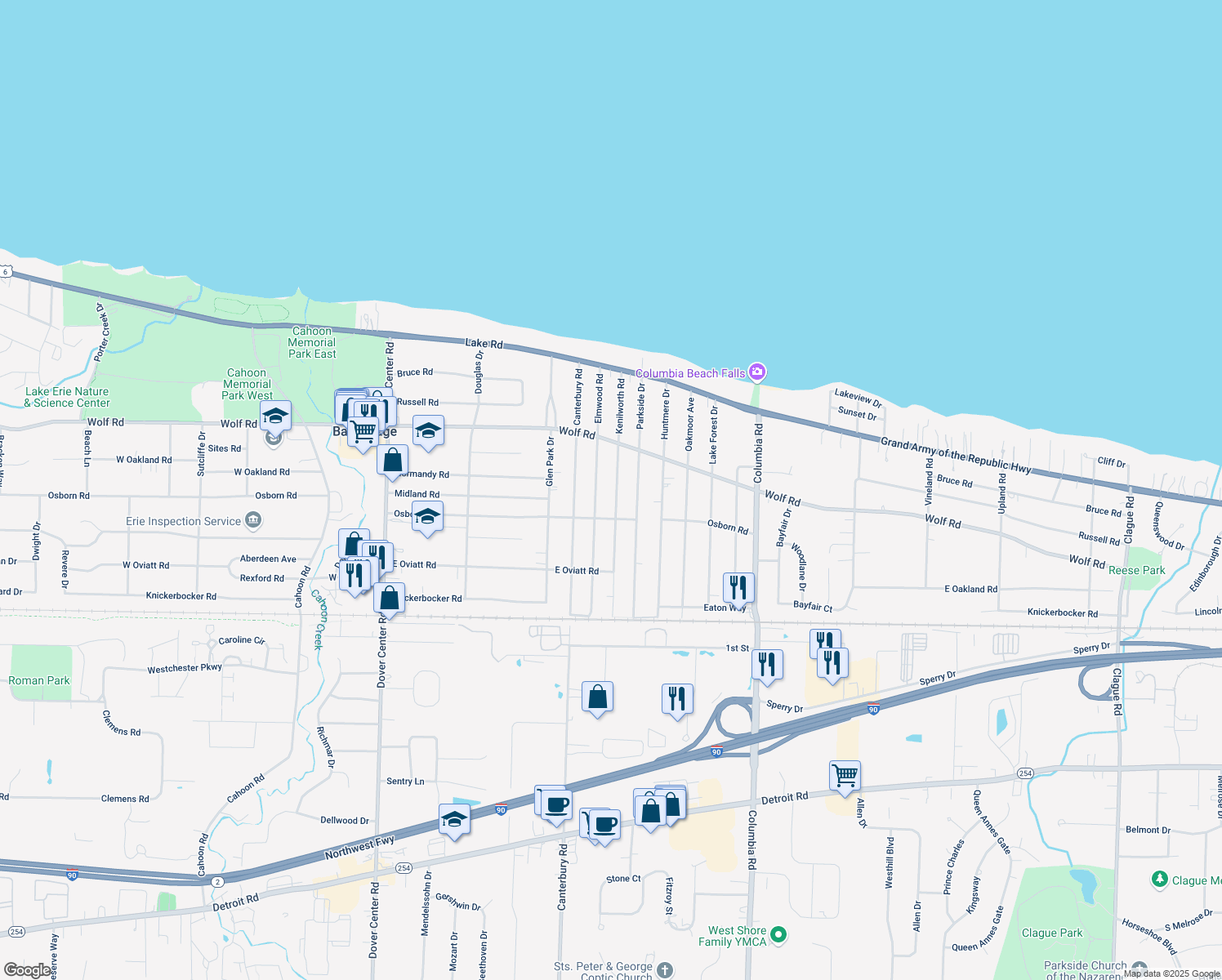 map of restaurants, bars, coffee shops, grocery stores, and more near 454 Kenilworth Rd in Bay Village
