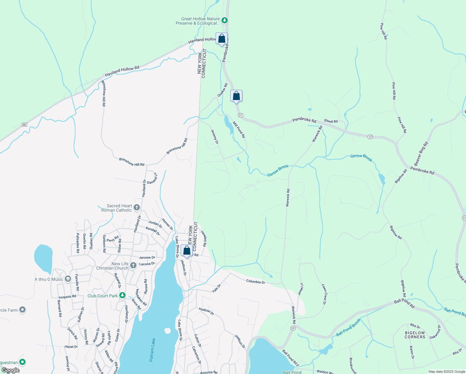 map of restaurants, bars, coffee shops, grocery stores, and more near 19 Jeremy Drive in New Fairfield