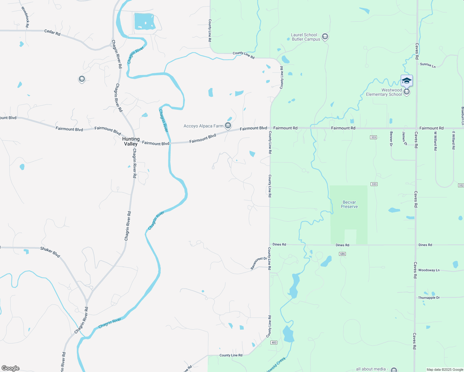 map of restaurants, bars, coffee shops, grocery stores, and more near 117 Partridge Lane in Chagrin Falls