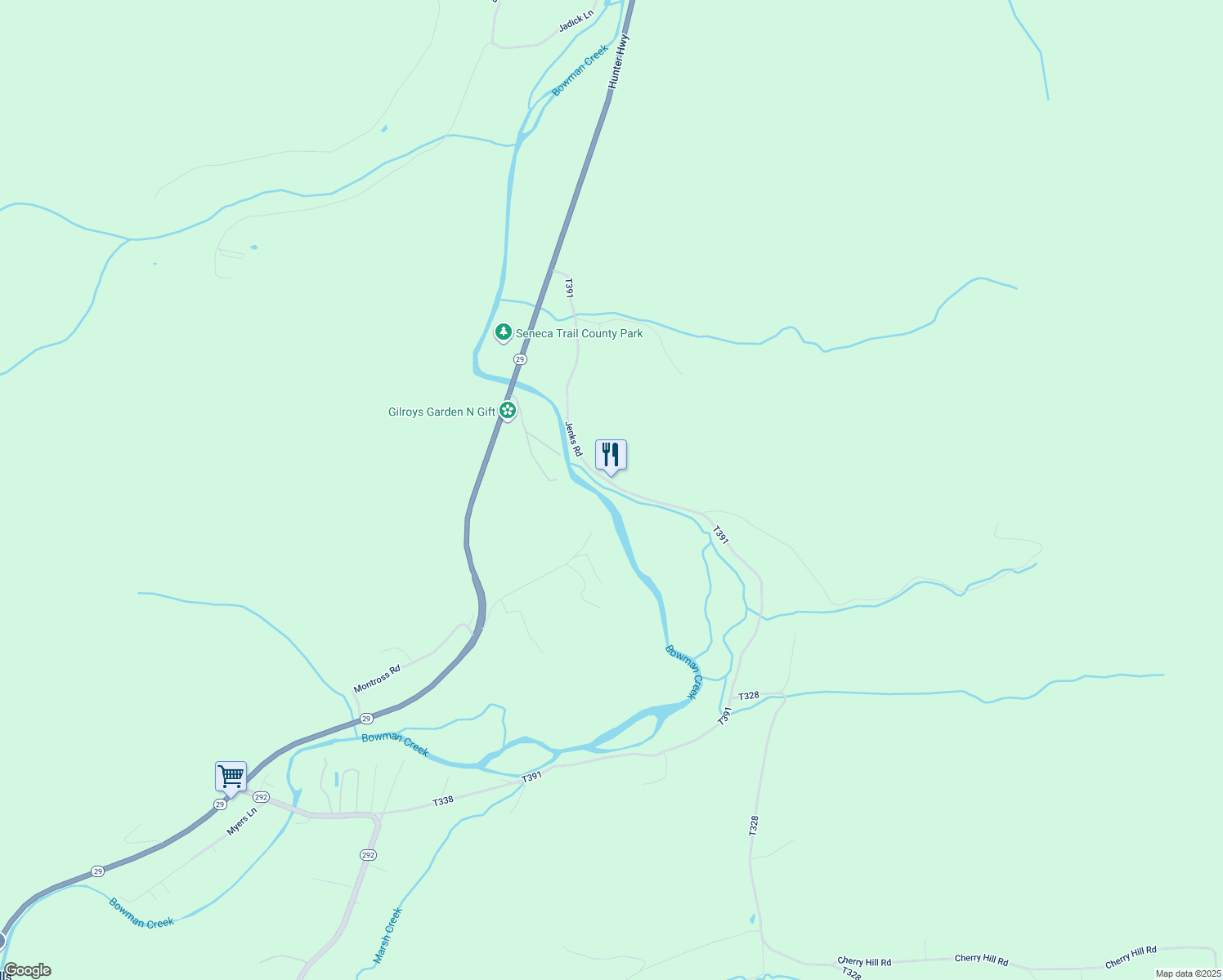 map of restaurants, bars, coffee shops, grocery stores, and more near 151 Jenks Road in Tunkhannock
