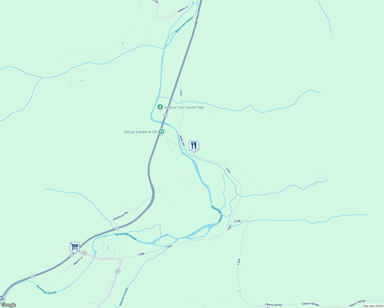 map of restaurants, bars, coffee shops, grocery stores, and more near 151 Jenks Road in Tunkhannock
