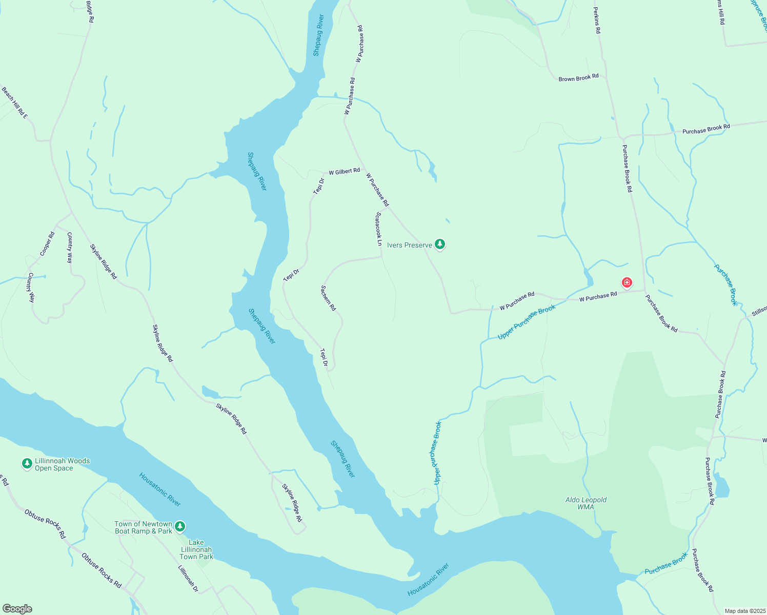 map of restaurants, bars, coffee shops, grocery stores, and more near 250 Scatacook Lane in Southbury