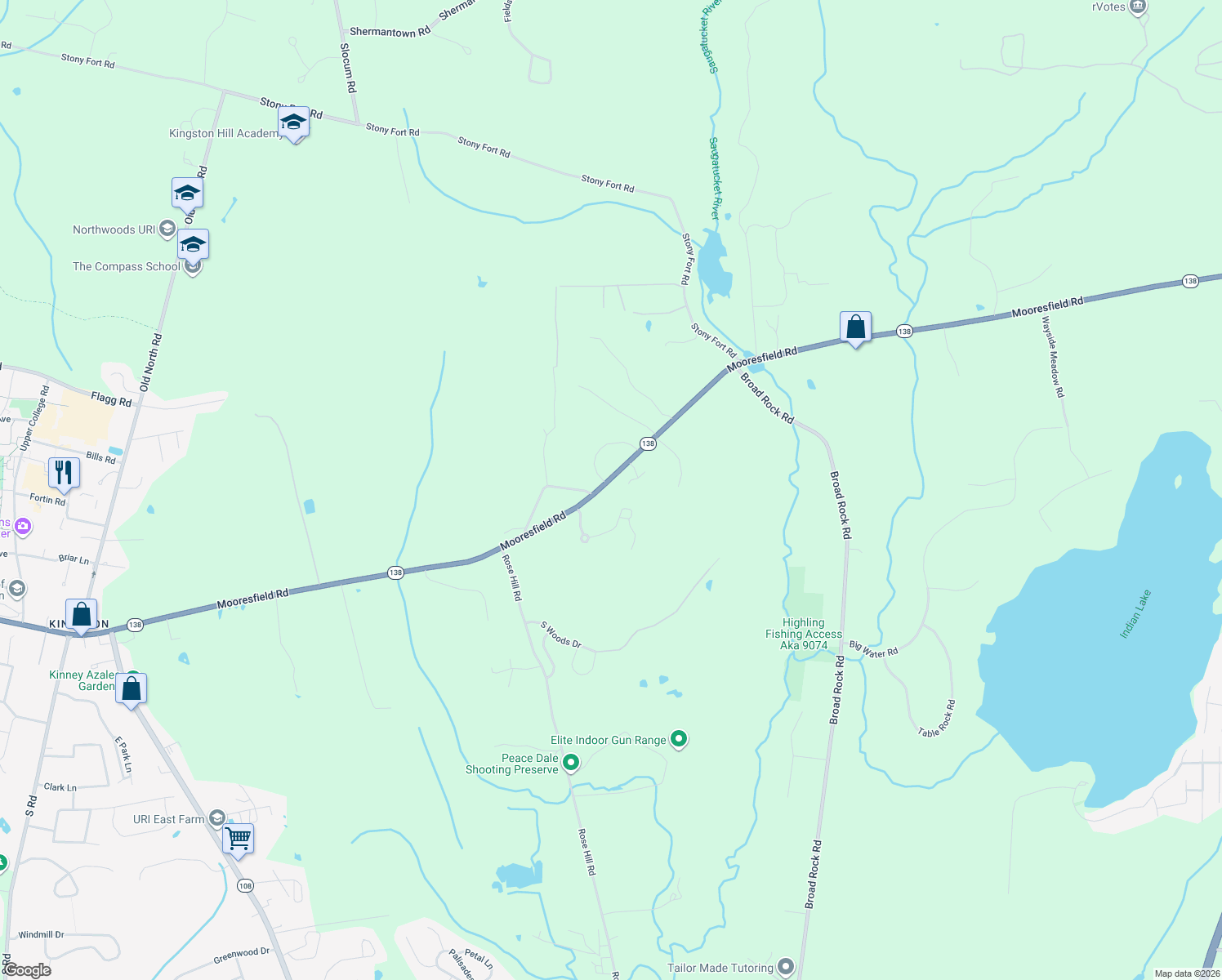 map of restaurants, bars, coffee shops, grocery stores, and more near 1126 Mooresfield Road in South Kingstown