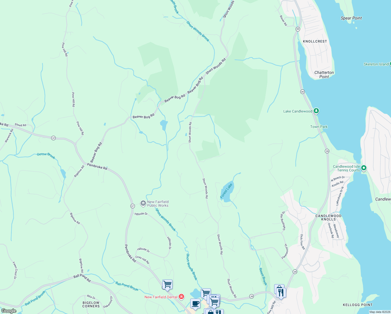 map of restaurants, bars, coffee shops, grocery stores, and more near 78 Short Woods Road in New Fairfield