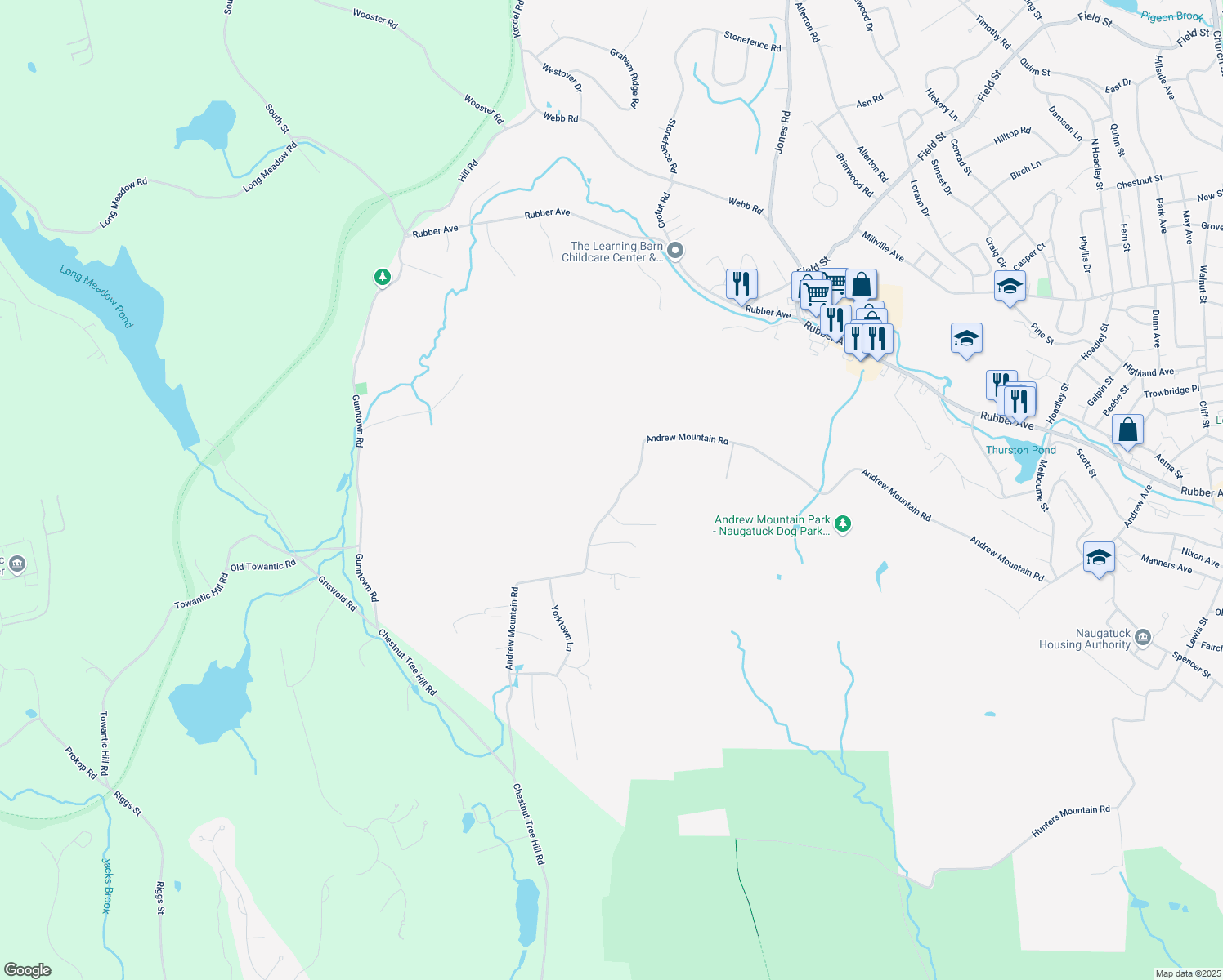 map of restaurants, bars, coffee shops, grocery stores, and more near 680 Andrew Mountain Road in Naugatuck