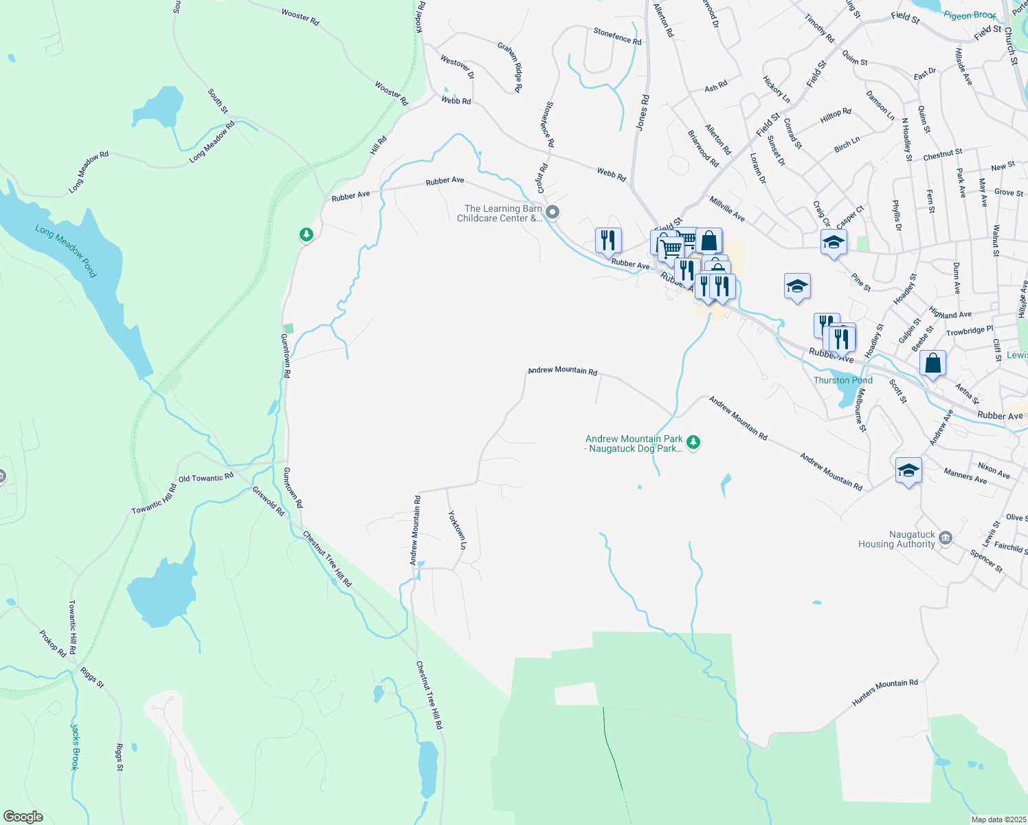 map of restaurants, bars, coffee shops, grocery stores, and more near 680 Andrew Mountain Road in Naugatuck