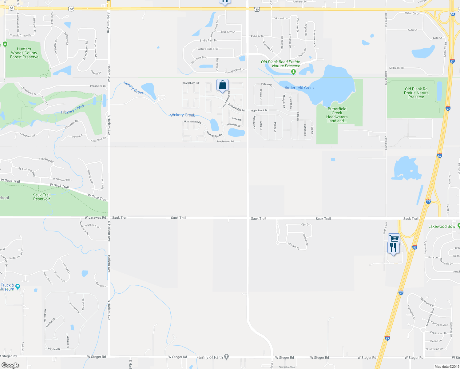 map of restaurants, bars, coffee shops, grocery stores, and more near 22132 Ridgeland Avenue in Matteson