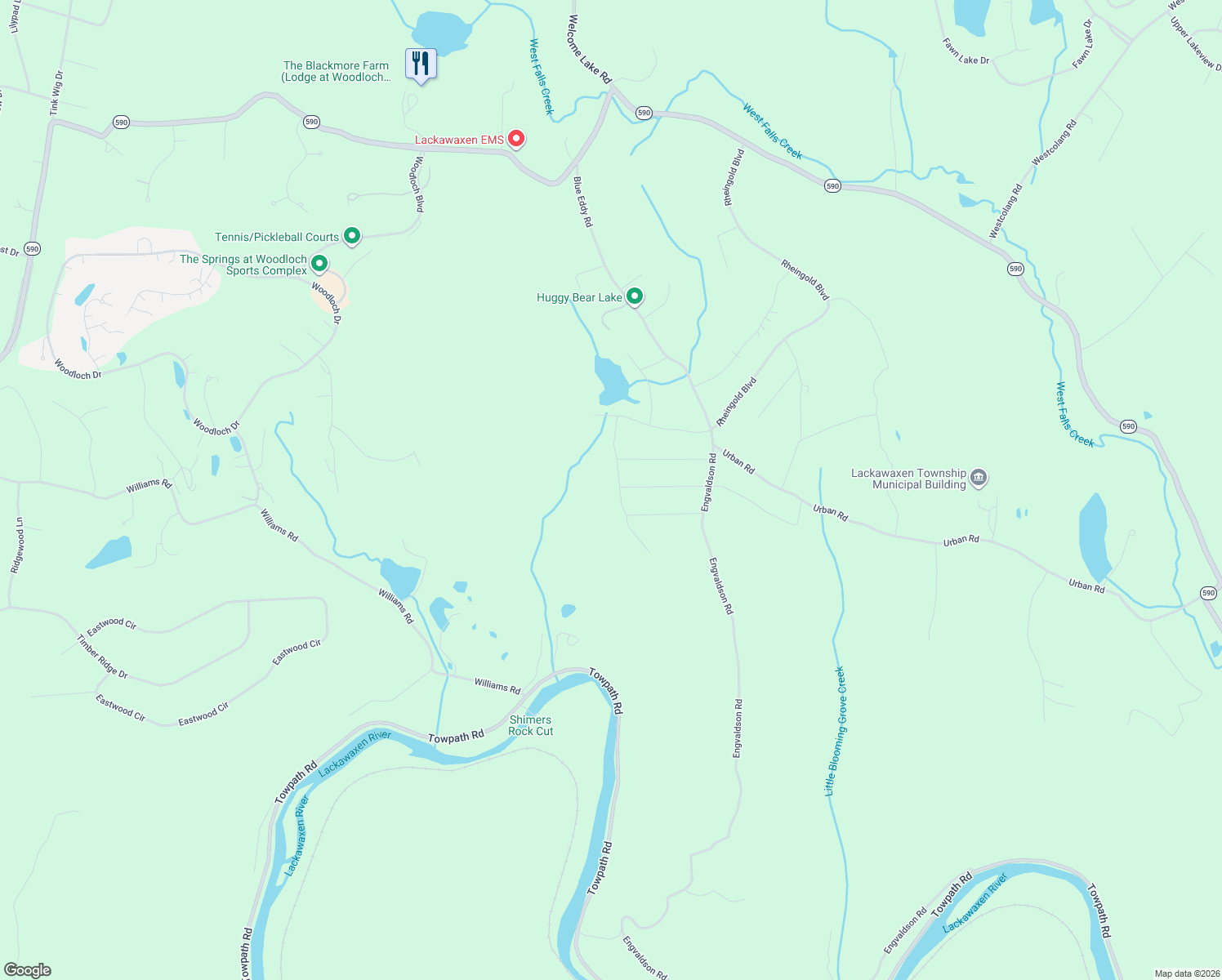 map of restaurants, bars, coffee shops, grocery stores, and more near Ledgewood Drive in Hawley