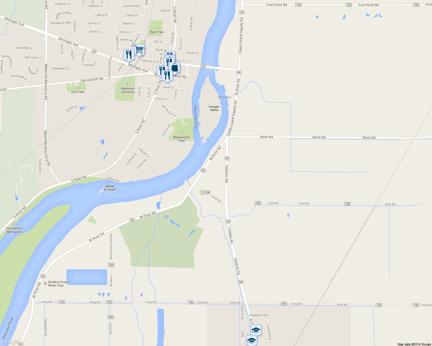 map of restaurants, bars, coffee shops, grocery stores, and more near 23231 Haskins Rd in Perrysburg