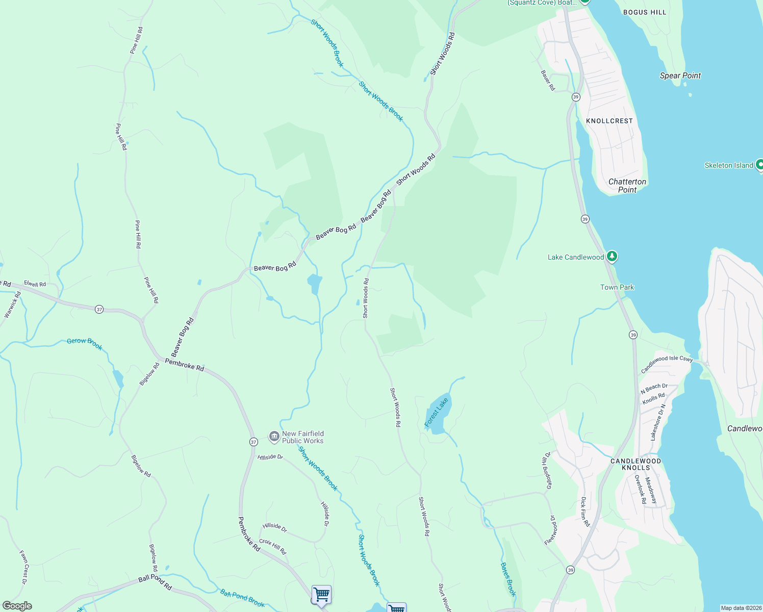 map of restaurants, bars, coffee shops, grocery stores, and more near 94 Short Woods Road in New Fairfield