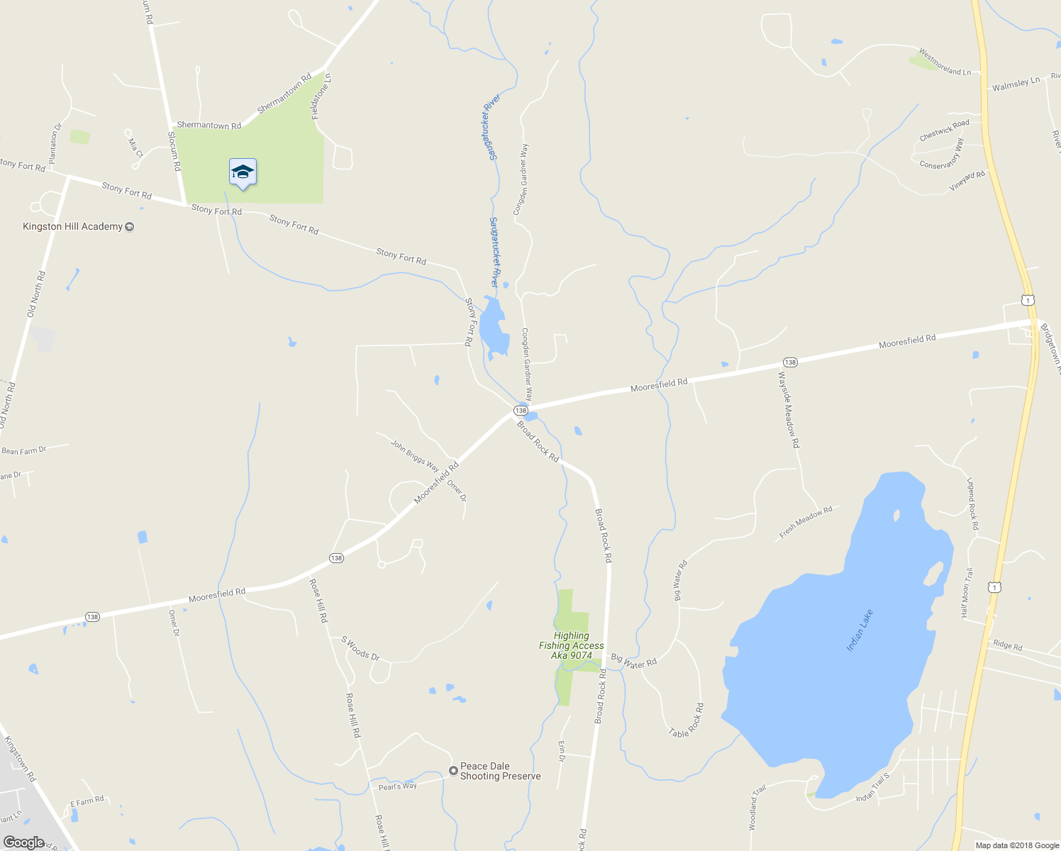 map of restaurants, bars, coffee shops, grocery stores, and more near 1657 Broad Rock Road in South Kingstown