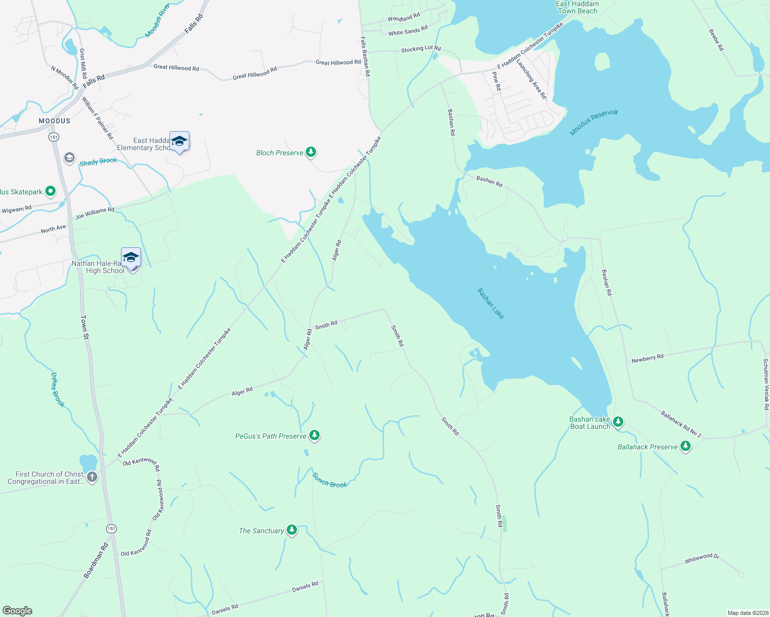map of restaurants, bars, coffee shops, grocery stores, and more near 135 Smith Rd in East Haddam